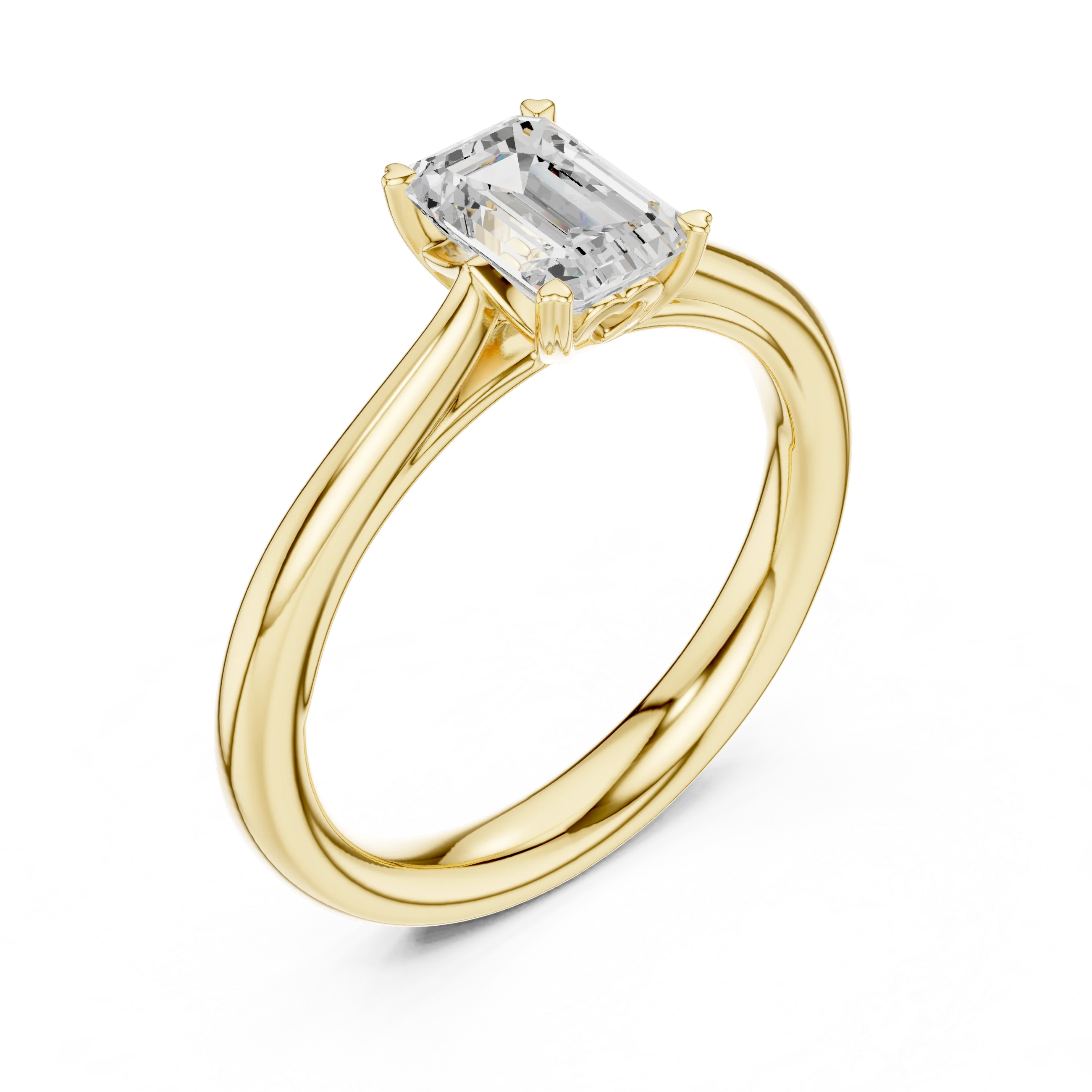 Front view of yellow gold emerald solitaire ring featuring lab-grown emerald gemstone brilliance