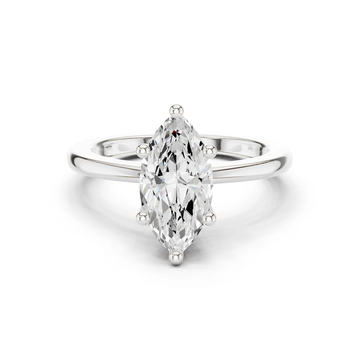 Eternal Marquise Sparkle Diamond Ring in White Gold Front View with Pavé Diamonds