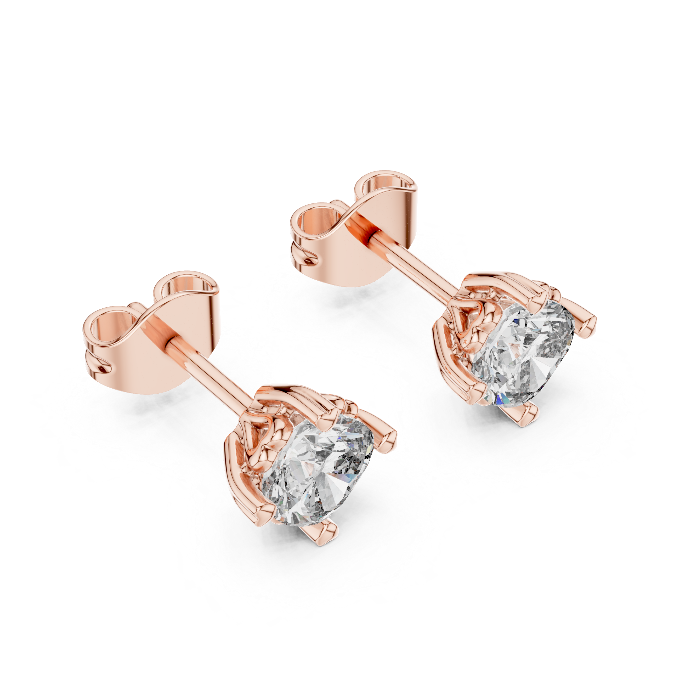 Floral Prong Round Diamond Stud Earrings
