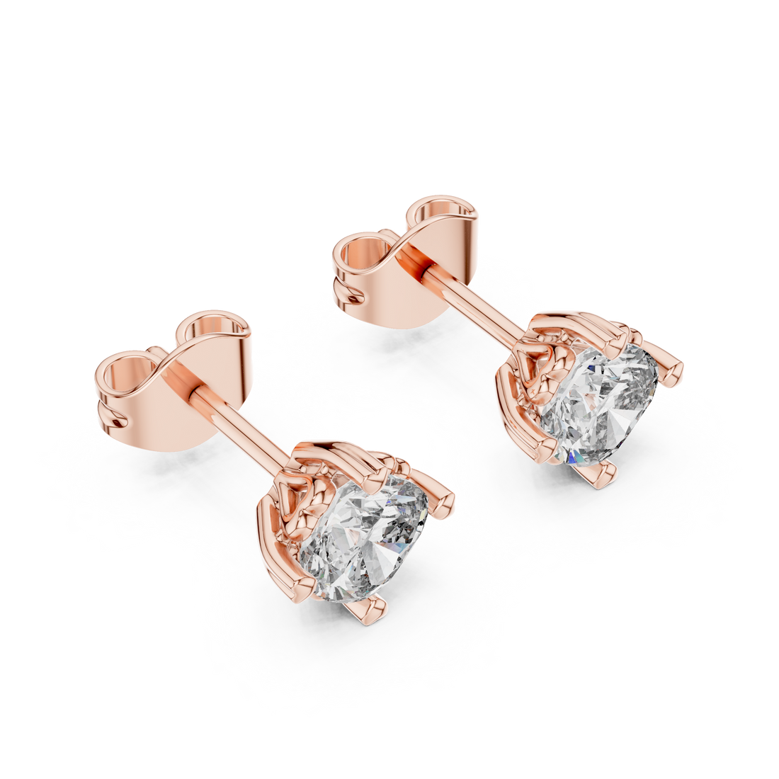 Floral Prong Round Diamond Stud Earrings