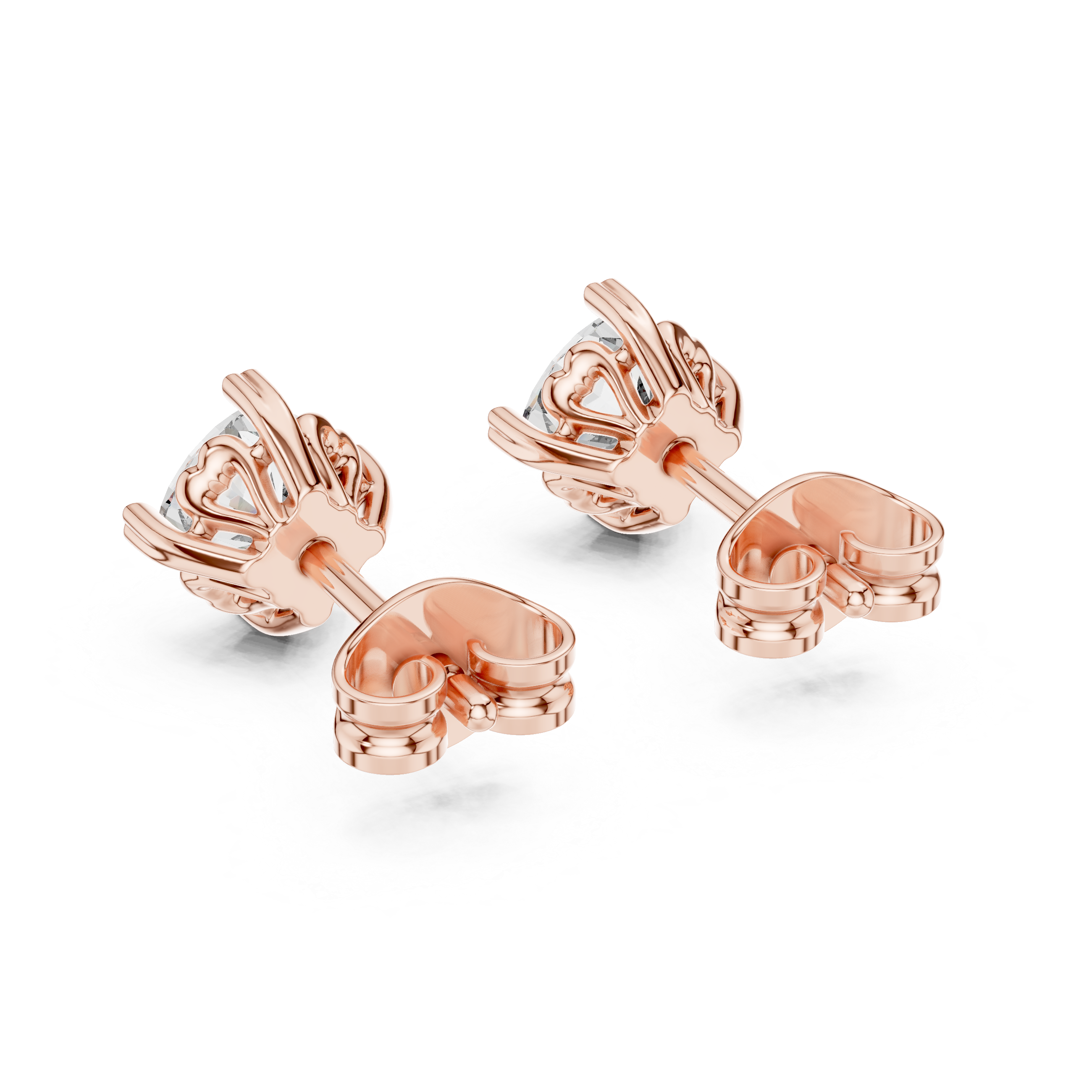 Floral Prong Round Diamond Stud Earrings