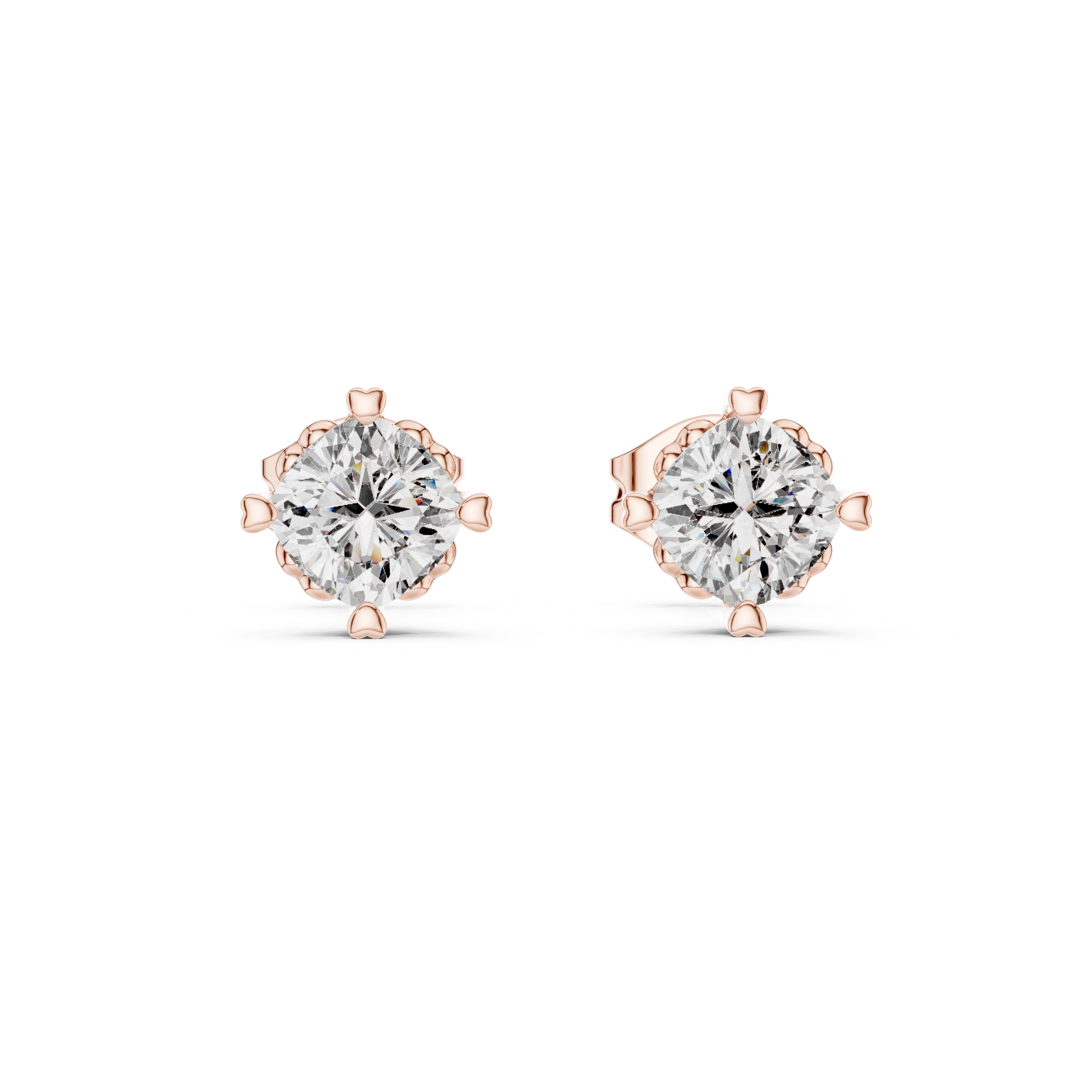 Floral Prong Round Diamond Stud Earrings