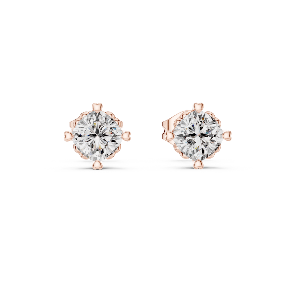 Floral Prong Round Diamond Stud Earrings