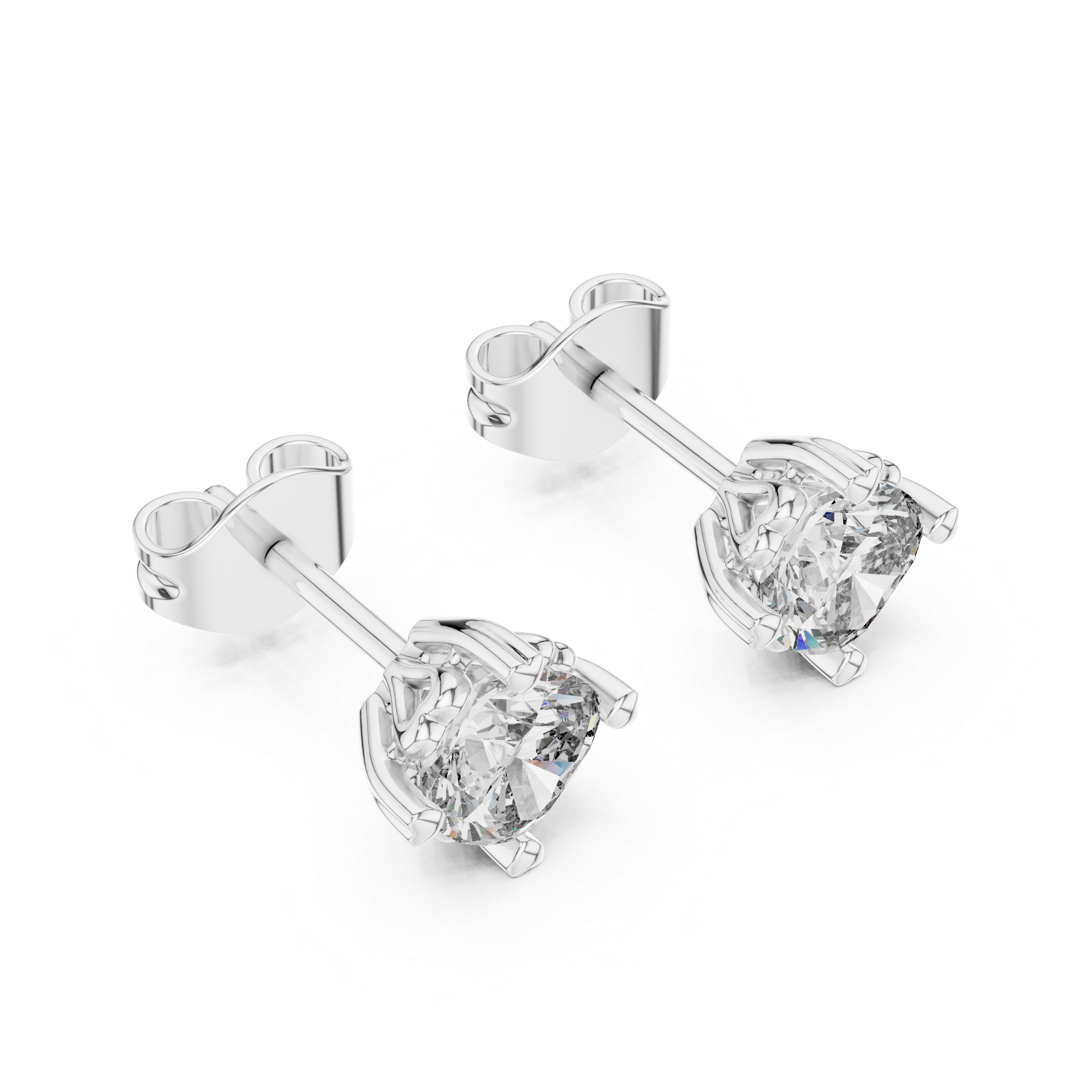 Floral Prong Round Diamond Stud Earrings