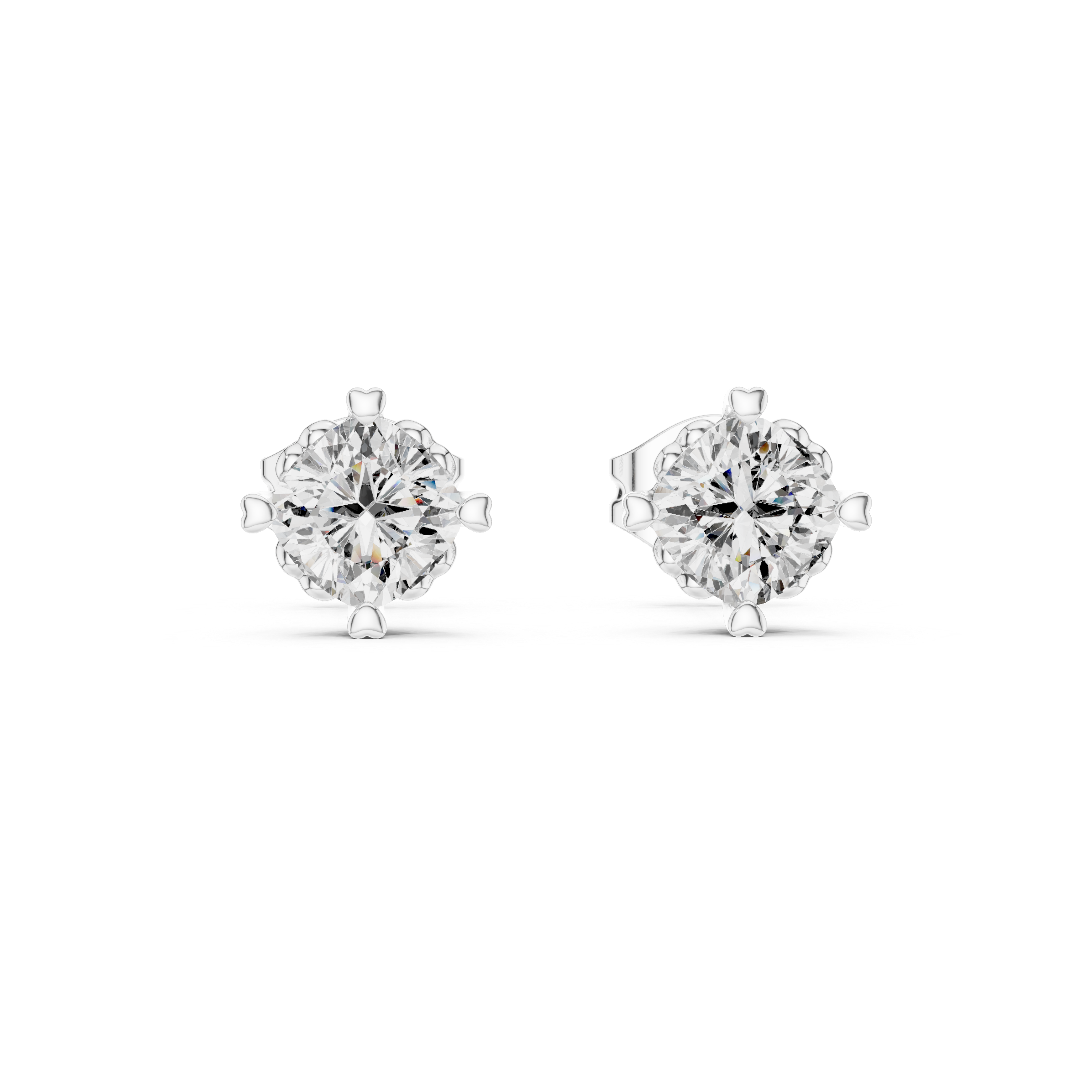 Floral Prong Round Diamond Stud Earrings