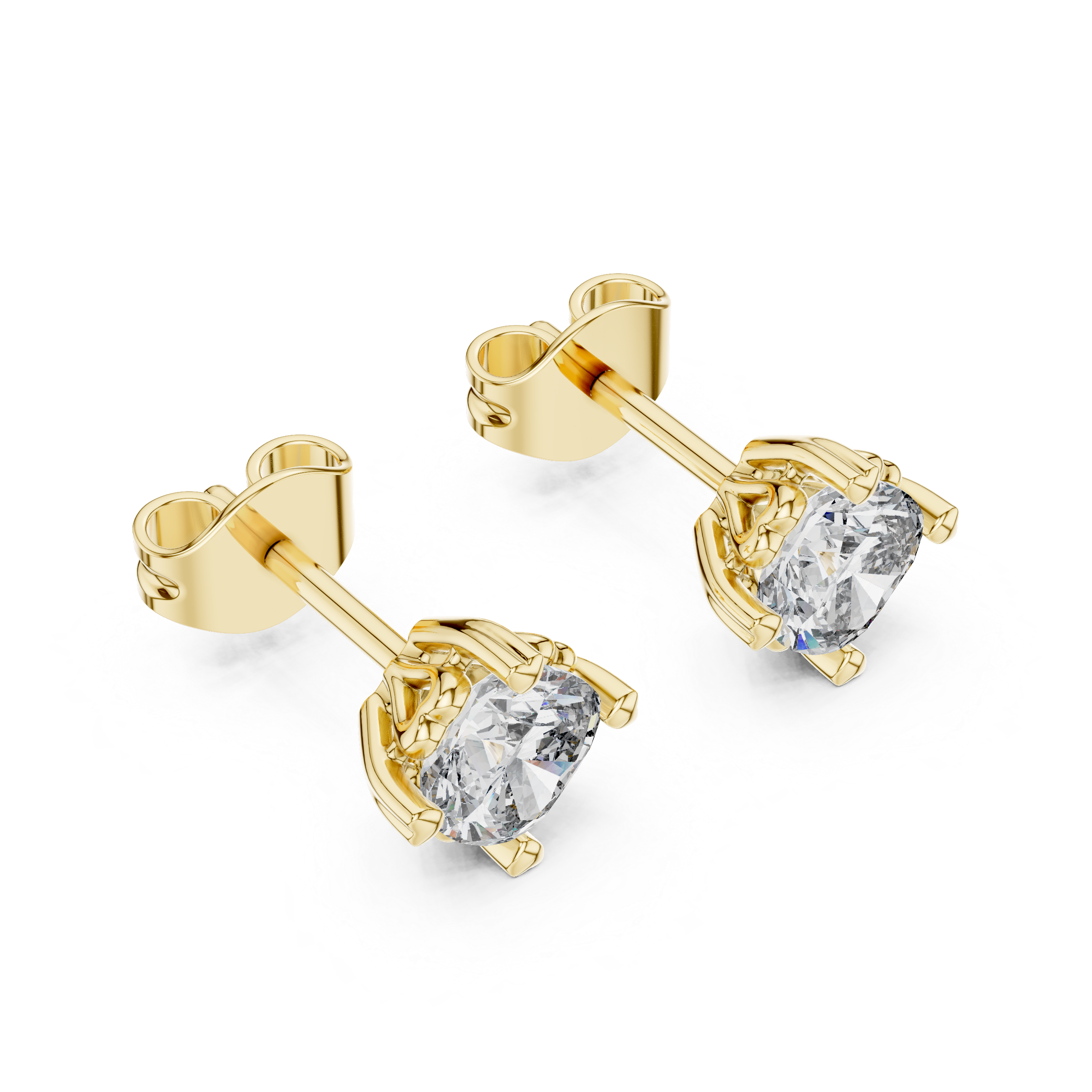 Floral Prong Round Diamond Stud Earrings