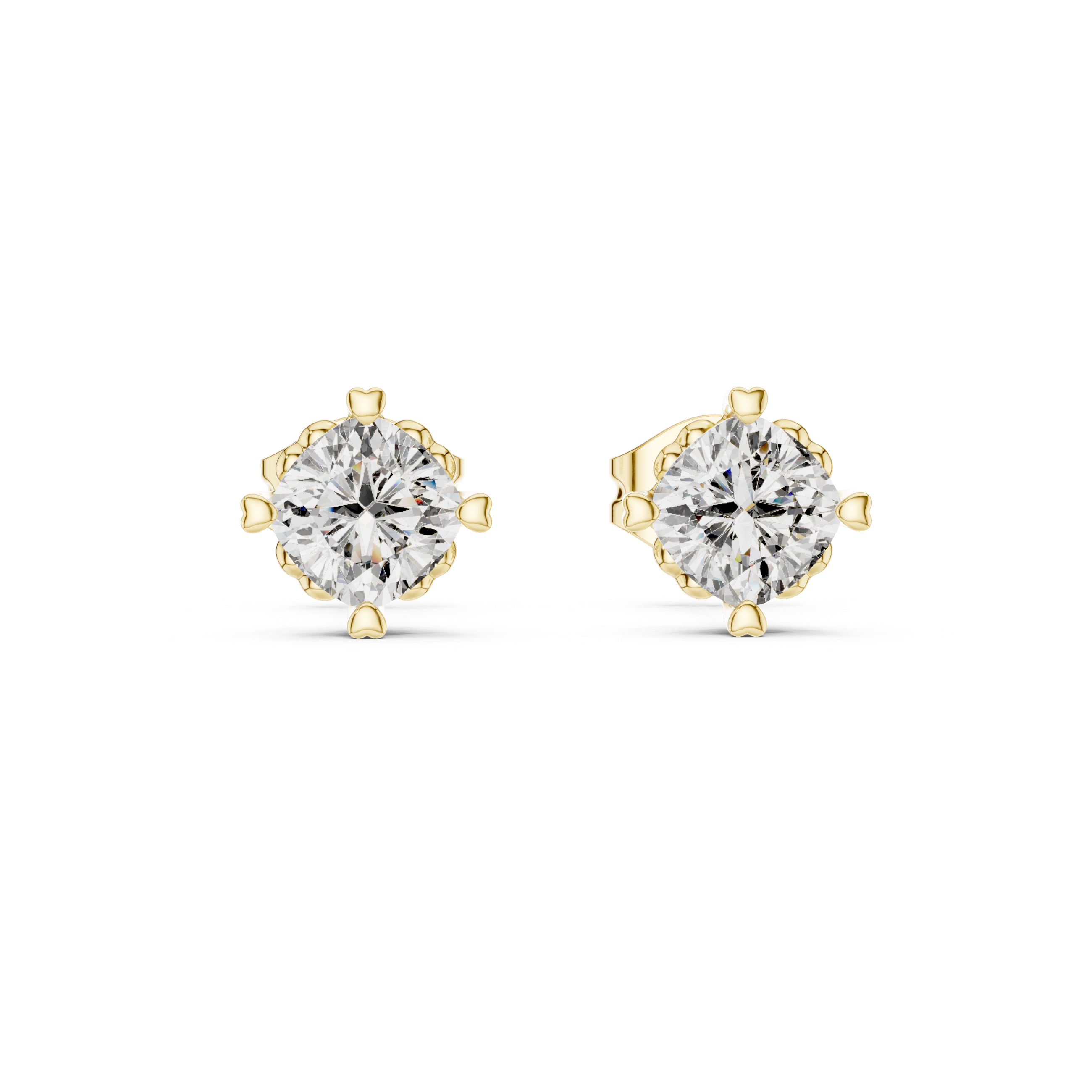 Floral Prong Round Diamond Stud Earrings