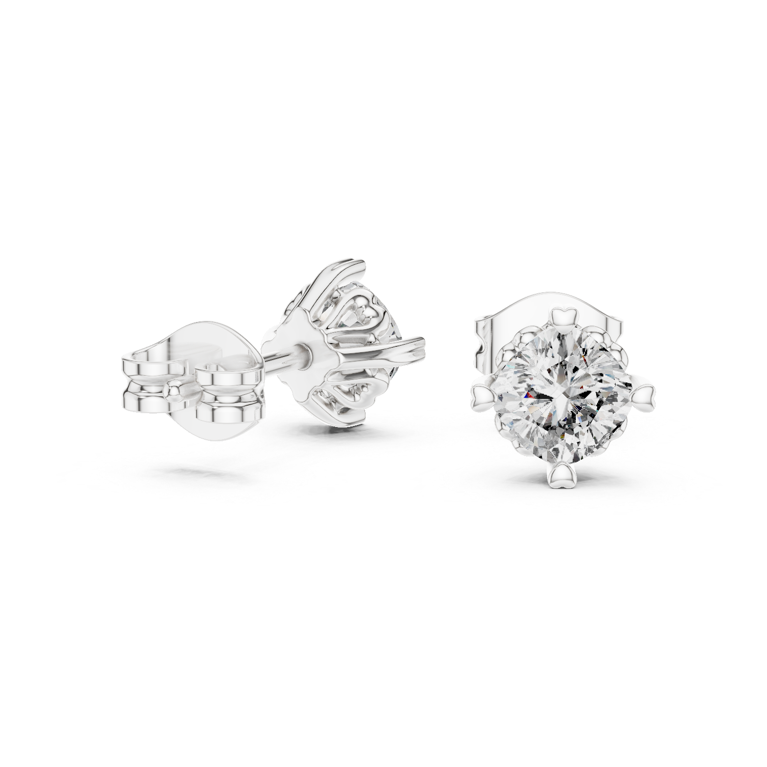 Floral Prong Round Diamond Stud Earrings