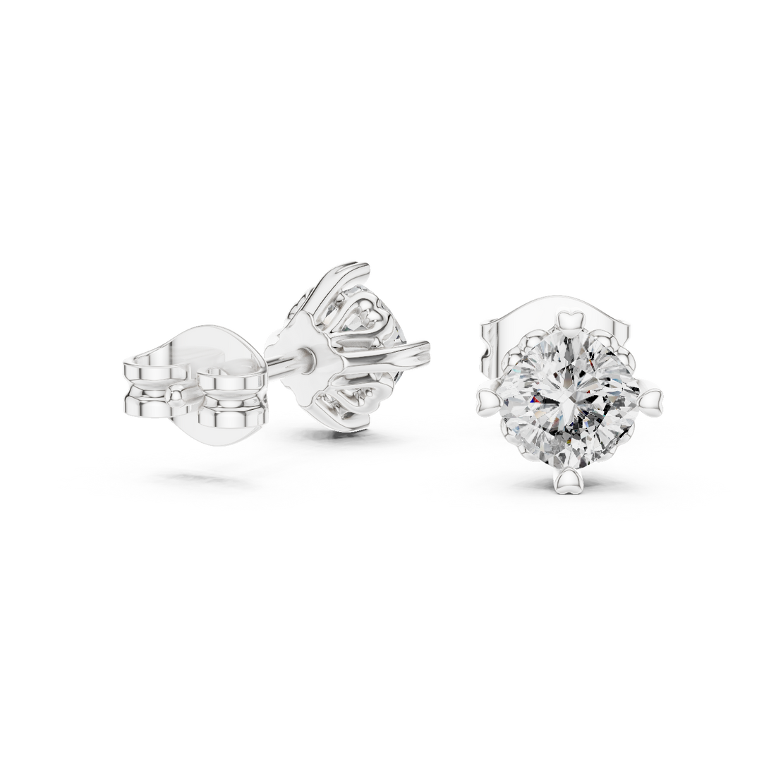 Floral Prong Round Diamond Stud Earrings