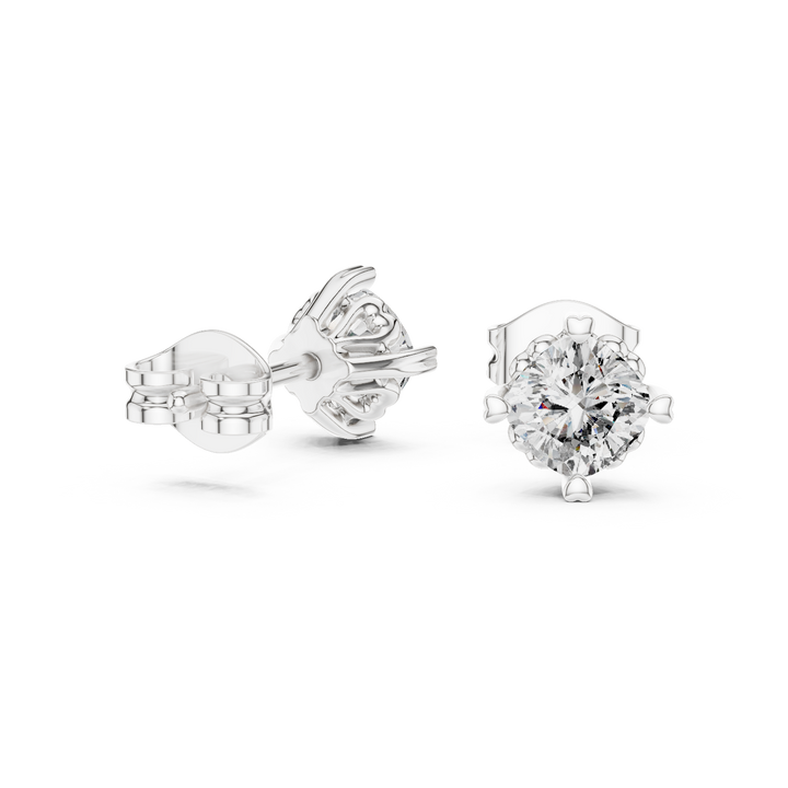 Floral Prong Round Diamond Stud Earrings