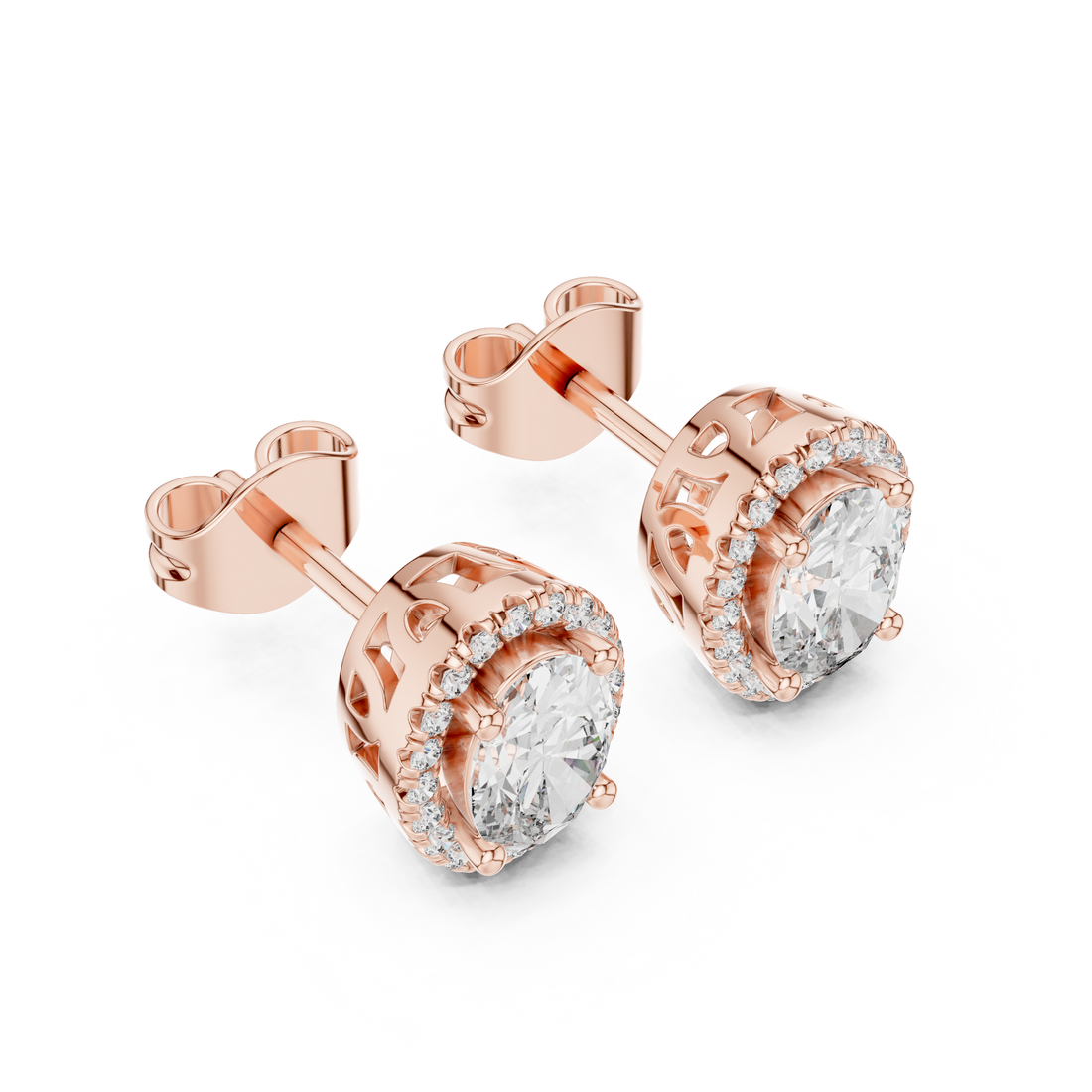 Oval Halo Diamond Stud Earrings