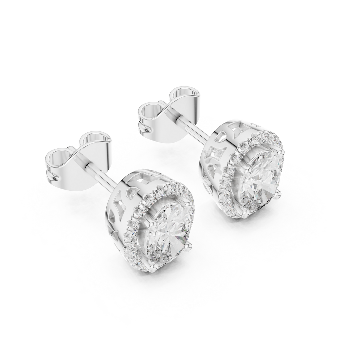 Oval Halo Diamond Stud Earrings