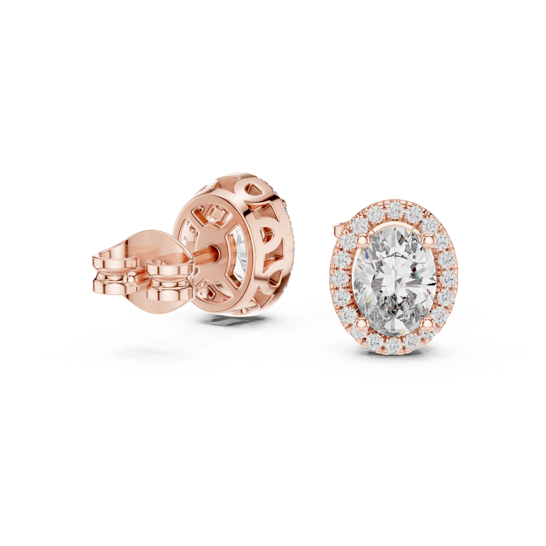 Oval Halo Diamond Stud Earrings