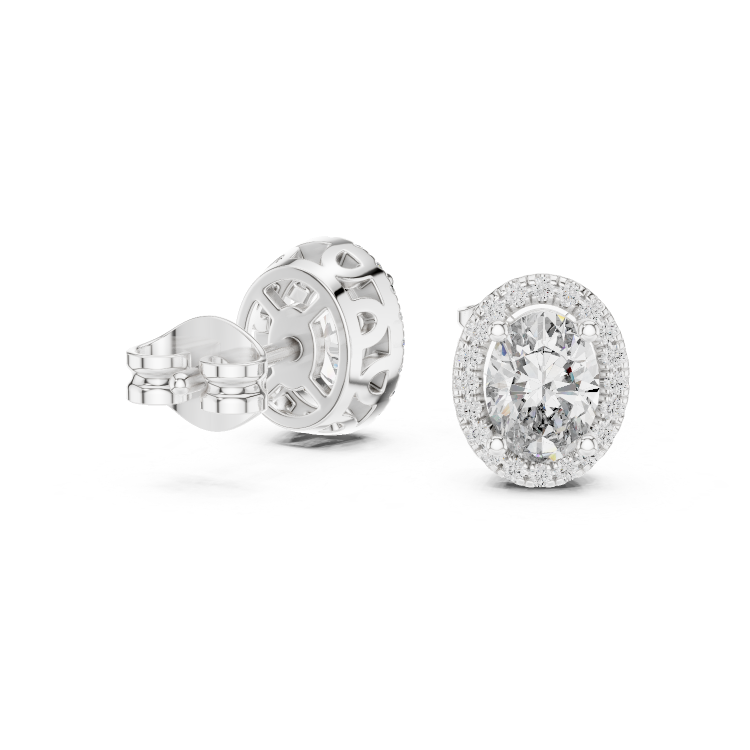 Oval Halo Diamond Stud Earrings