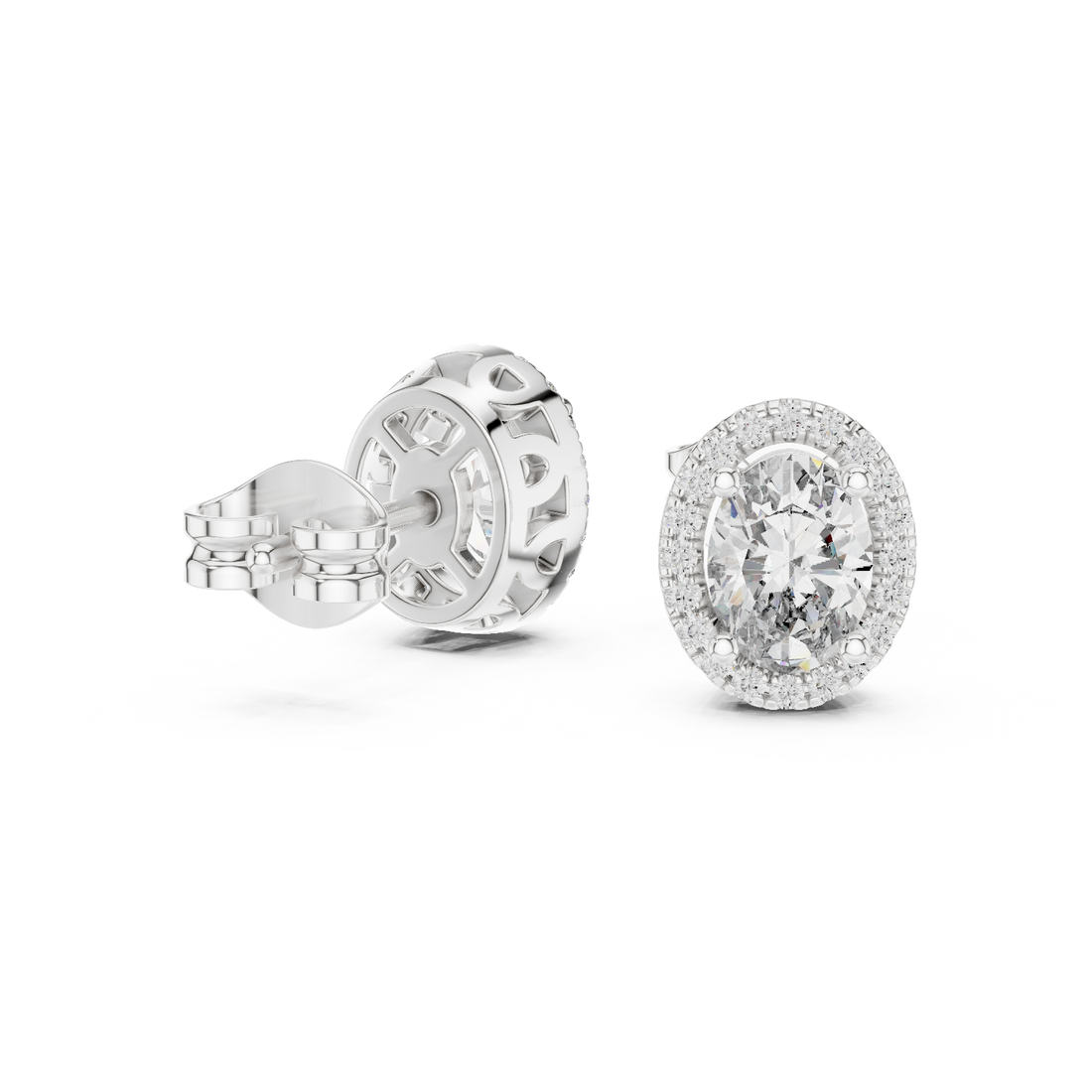 Oval Halo Diamond Stud Earrings
