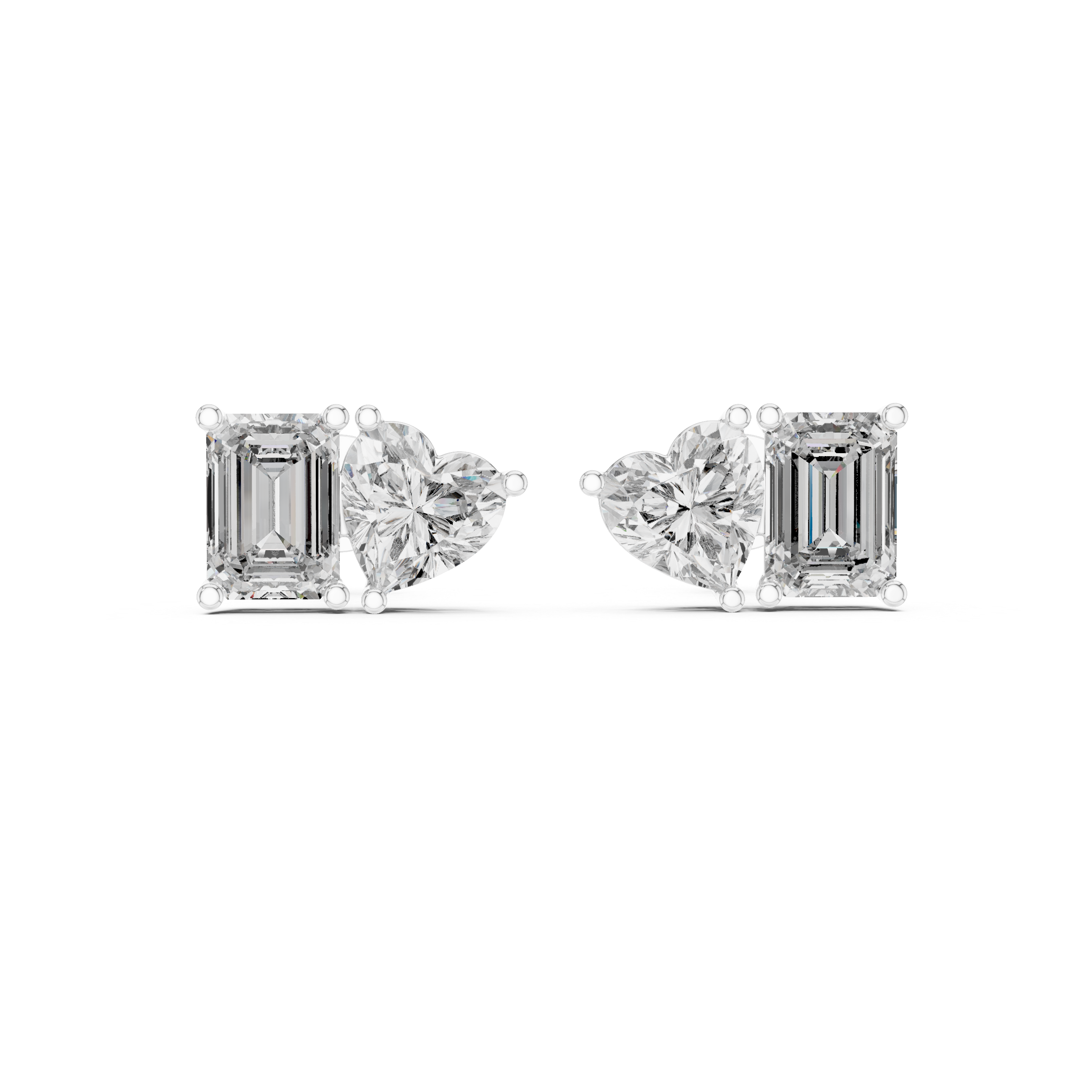 Heart & Emerald Cut Diamond Stud Earrings
