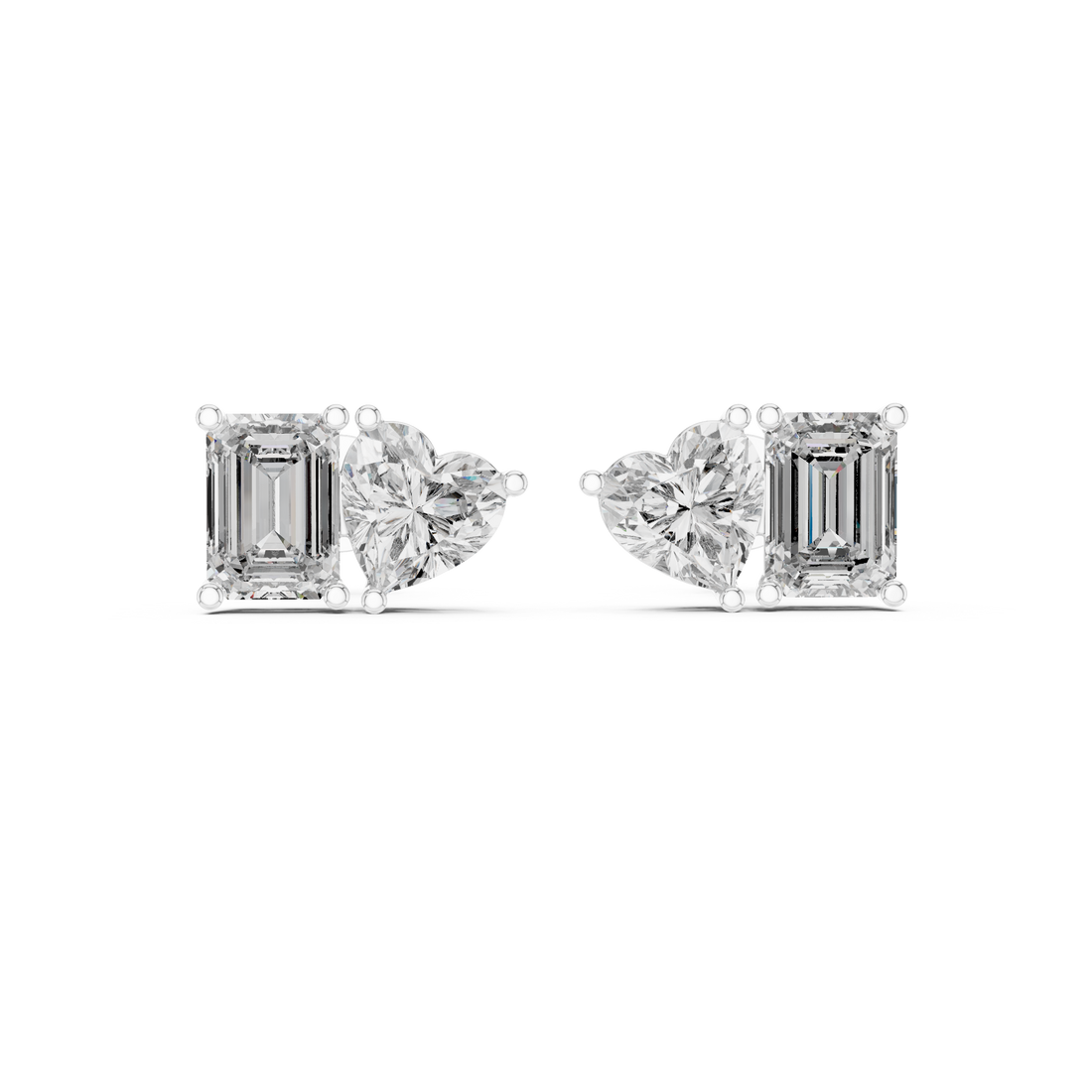 Heart & Emerald Cut Diamond Stud Earrings