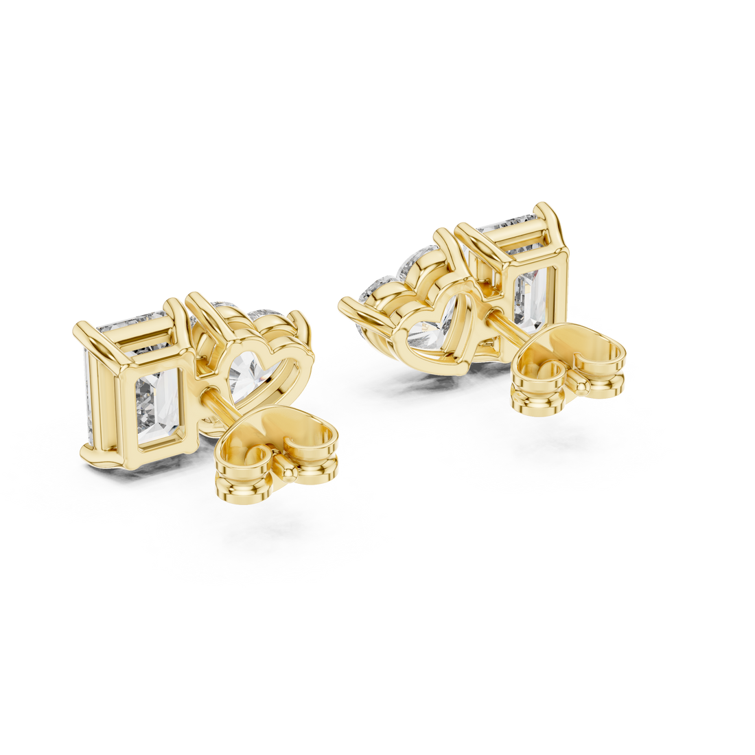 Heart & Emerald Cut Diamond Stud Earrings