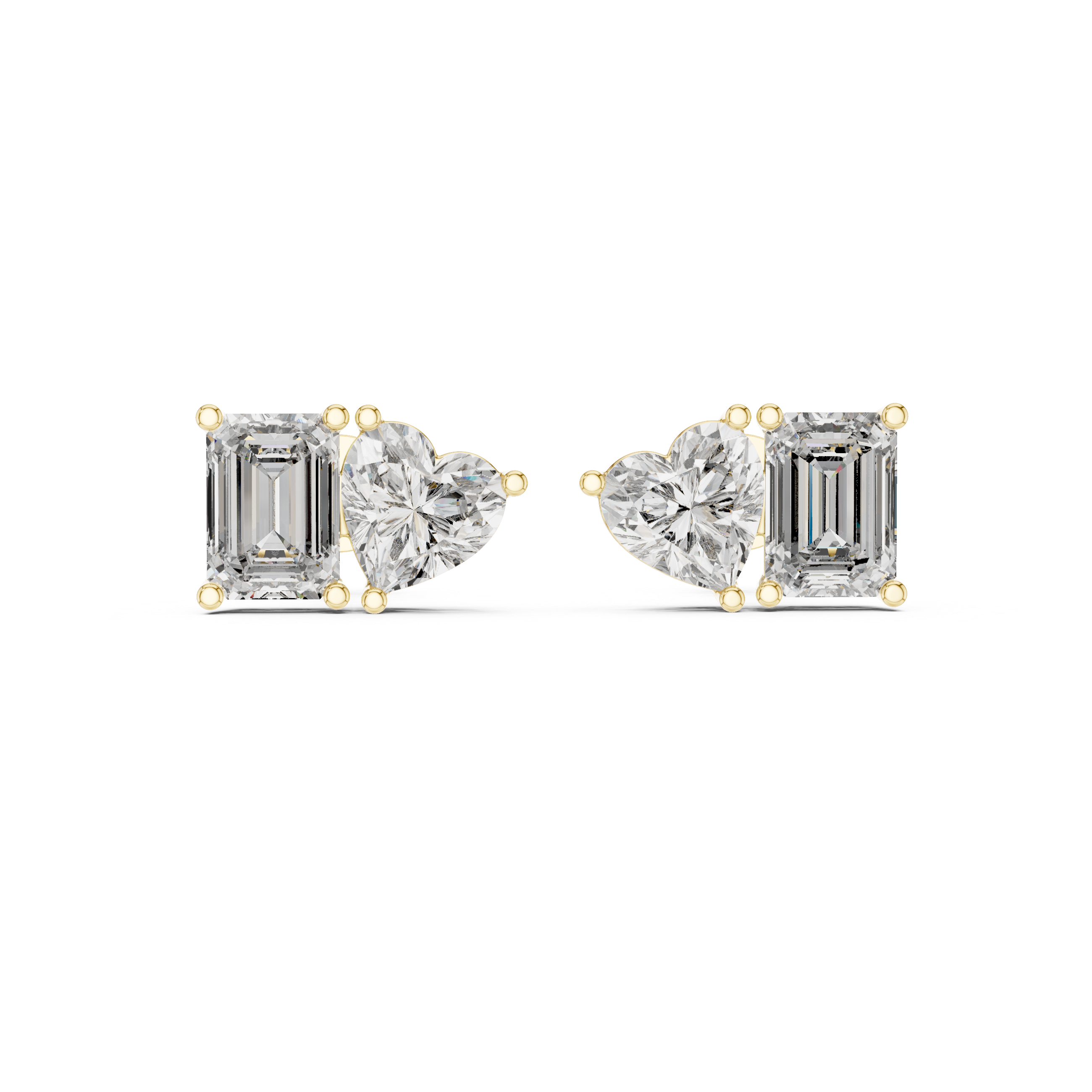 Heart & Emerald Cut Diamond Stud Earrings