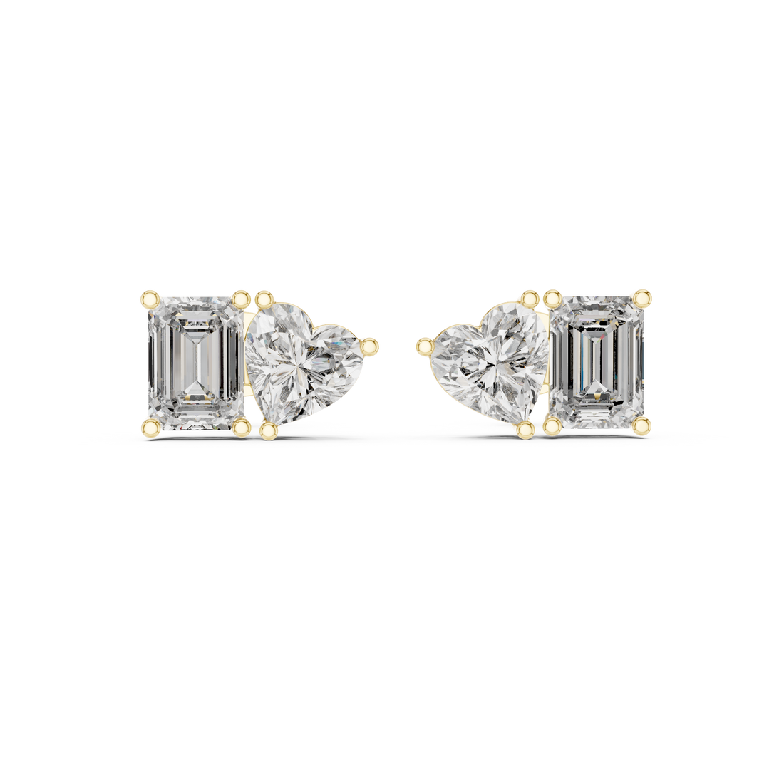 Heart & Emerald Cut Diamond Stud Earrings