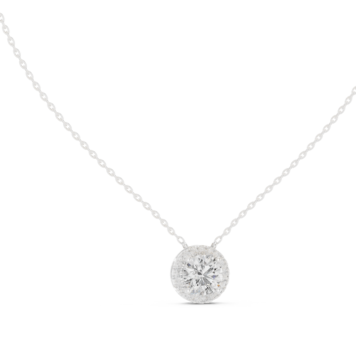 Solitaire Halo Diamond Pendant Necklace
