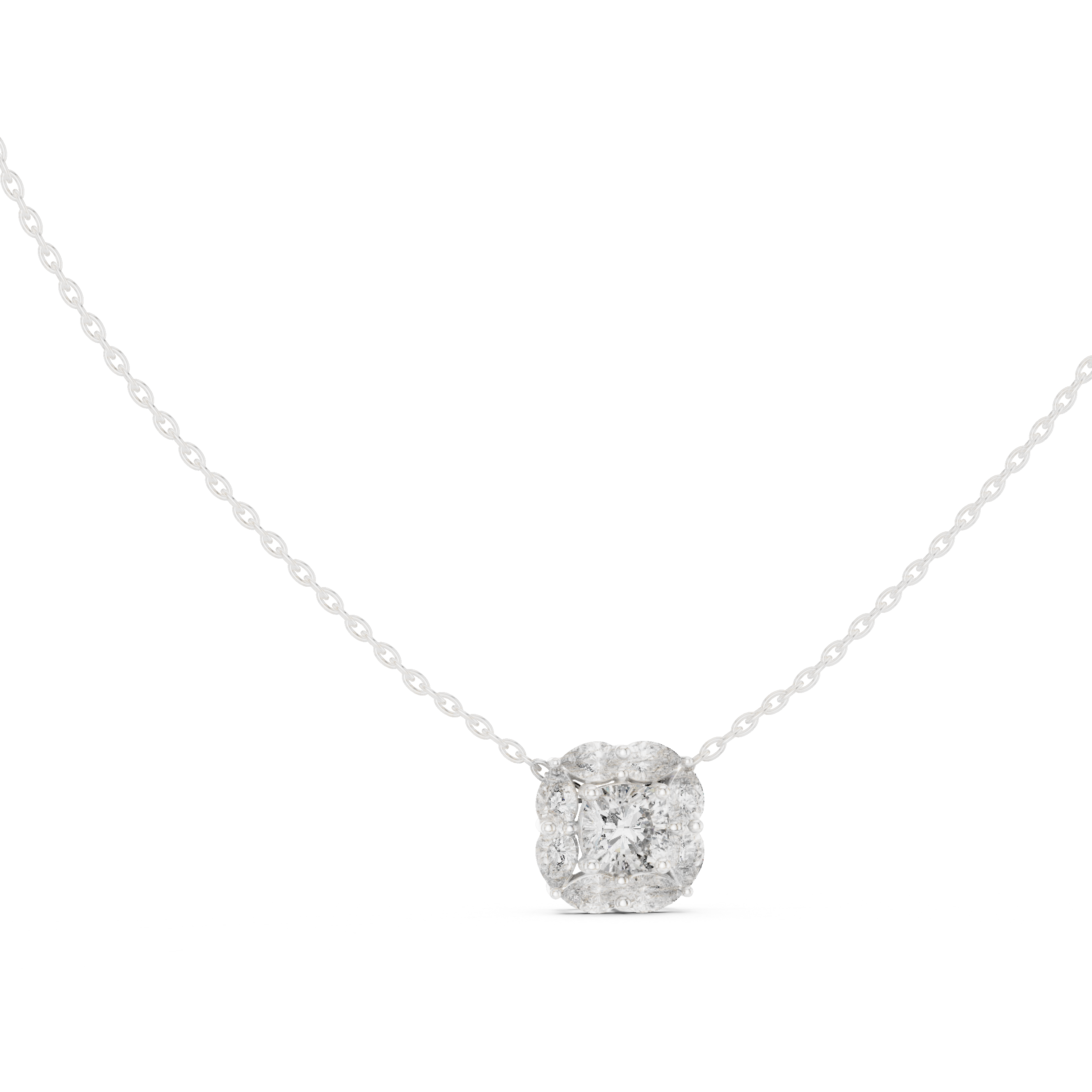 Cushion Halo Diamond Pendant Necklace