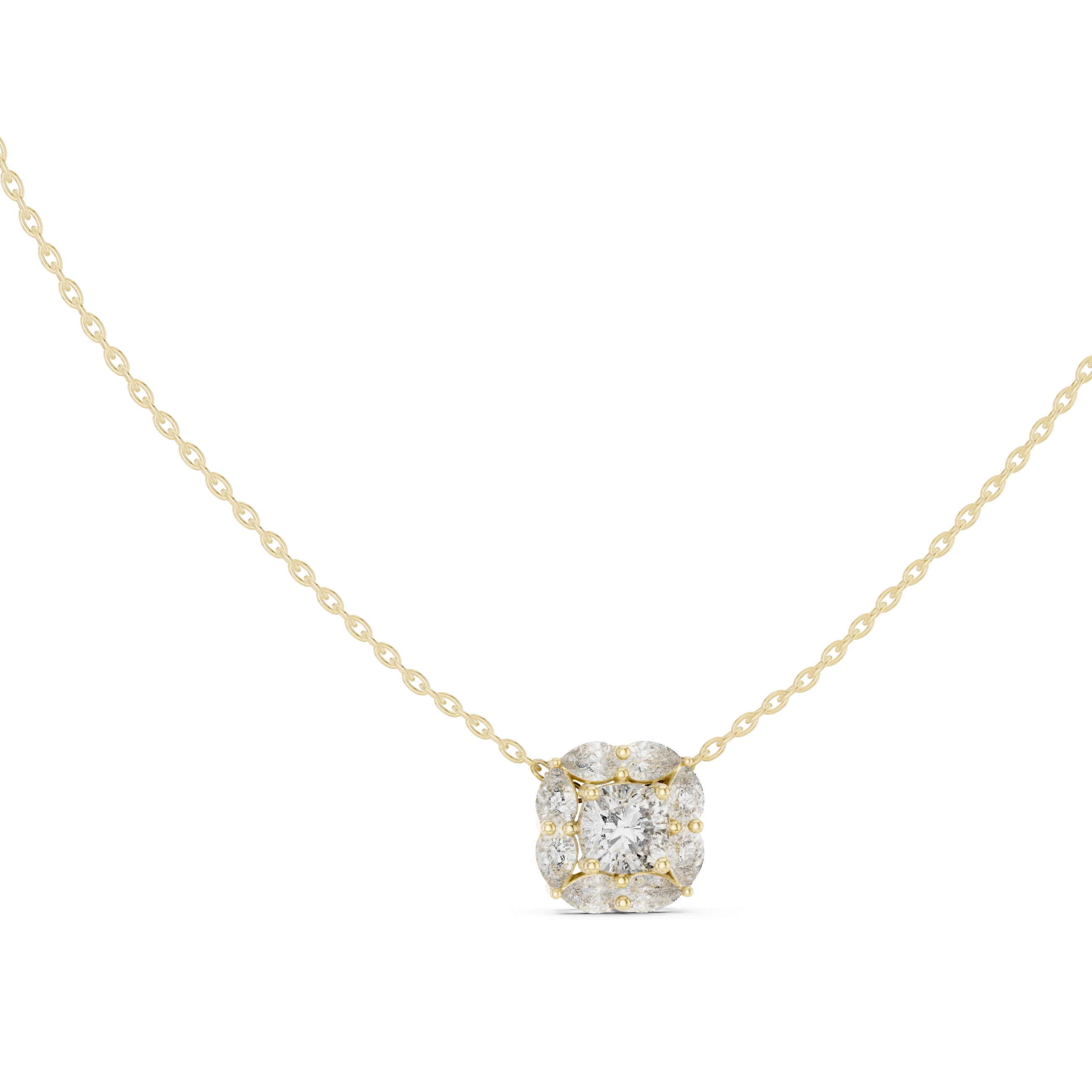 Cushion Halo Diamond Pendant Necklace