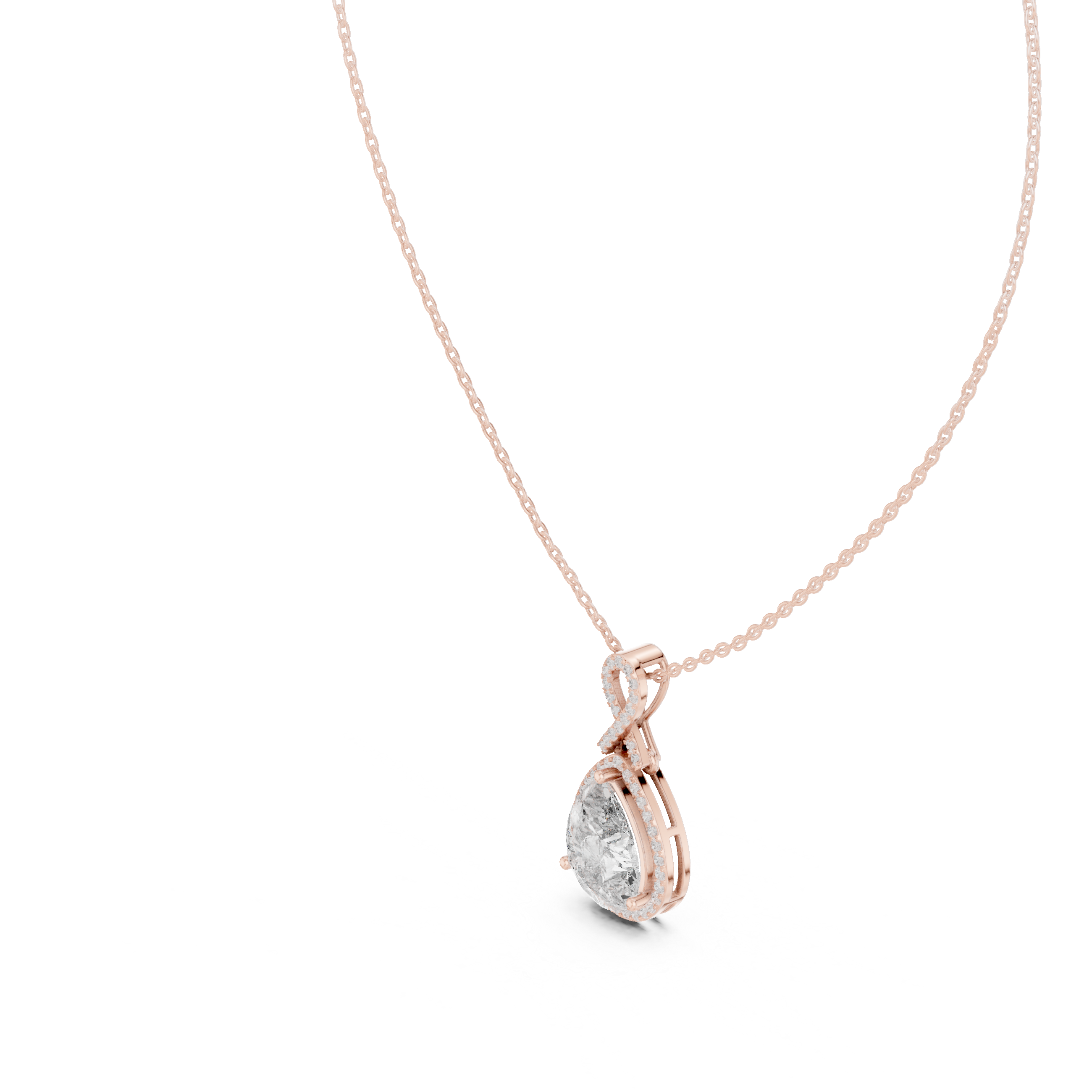 Pear-Shaped Halo Diamond Pendant
