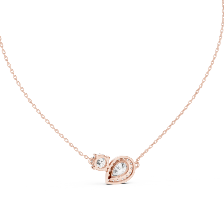 Two-Stone Pear & Round Diamond Pendant Necklace