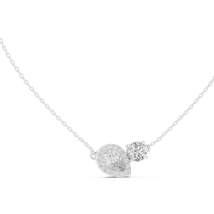 Two-Stone Pear & Round Diamond Pendant Necklace