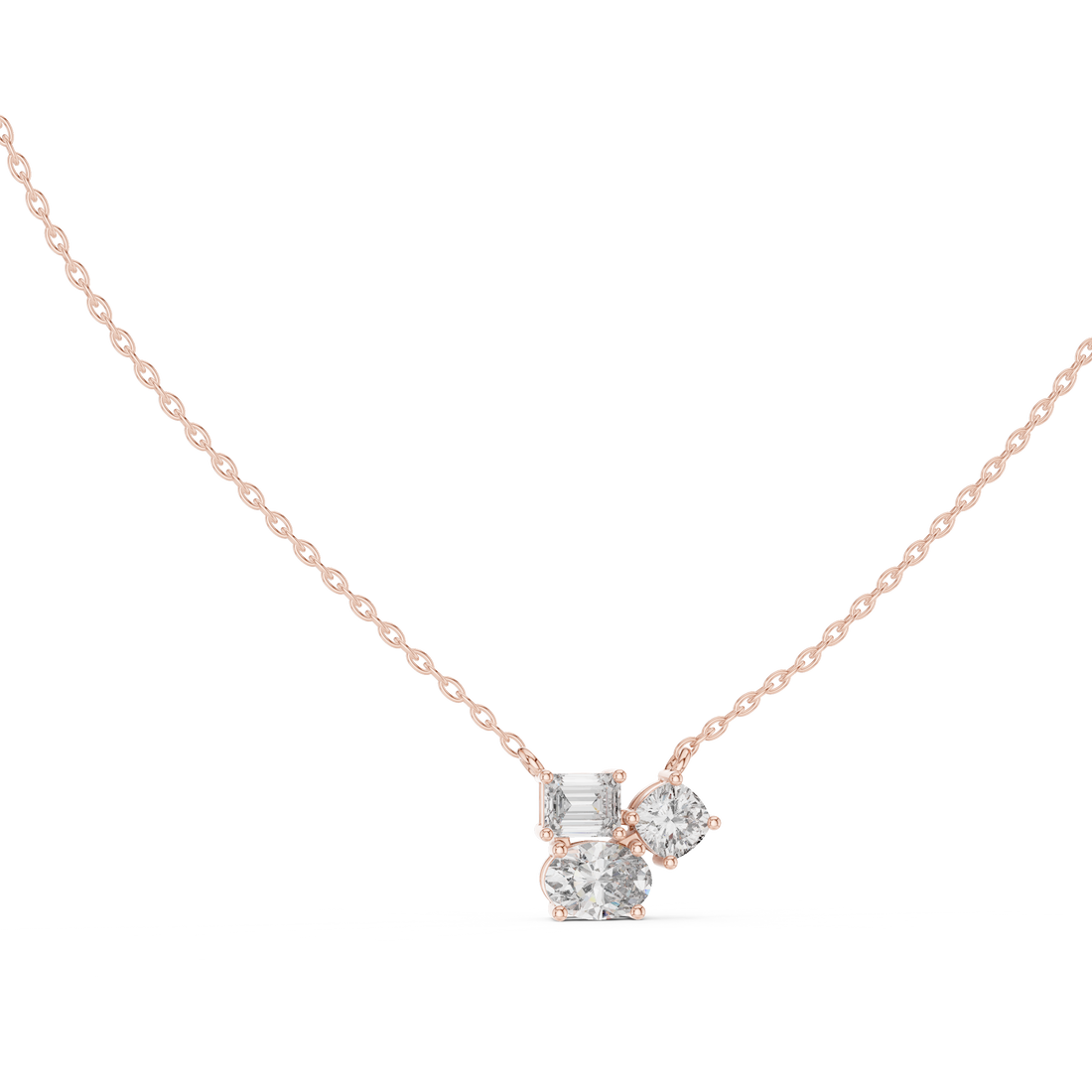 Three-Stone Diamond Cluster Pendant Necklace