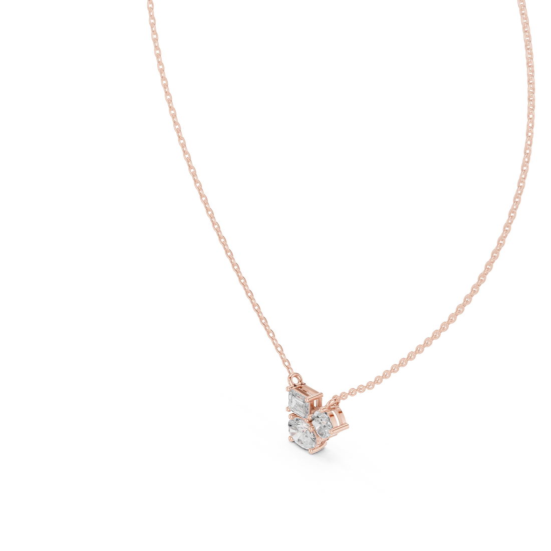 Three-Stone Diamond Cluster Pendant Necklace