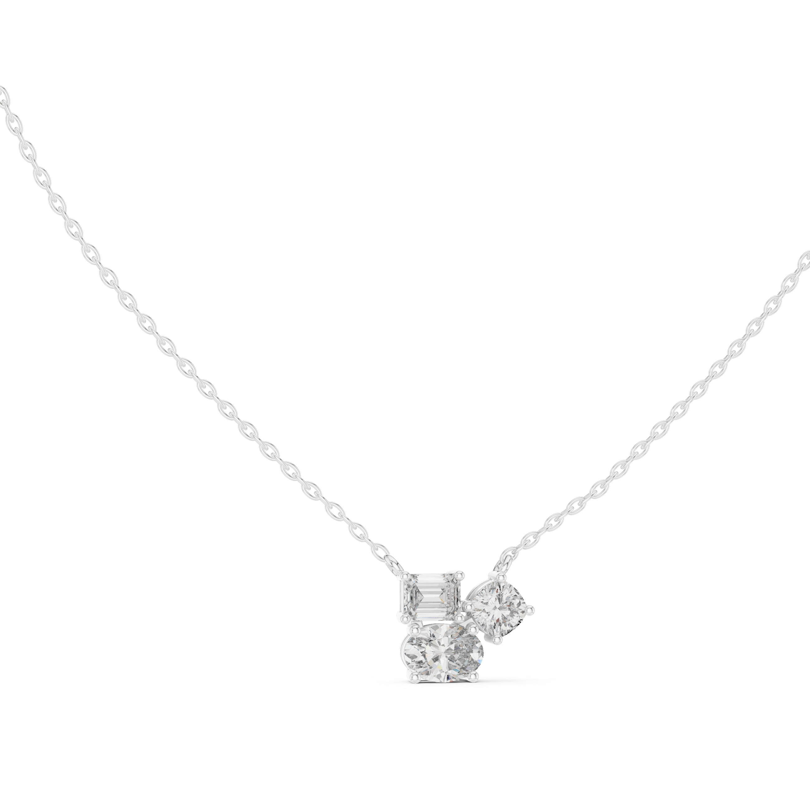Three-Stone Diamond Cluster Pendant Necklace