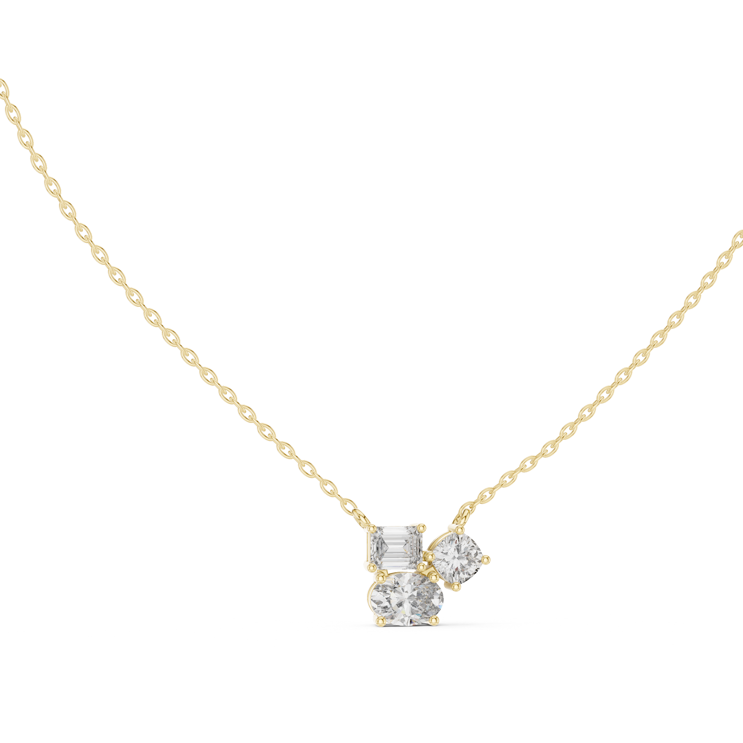 Three-Stone Diamond Cluster Pendant Necklace