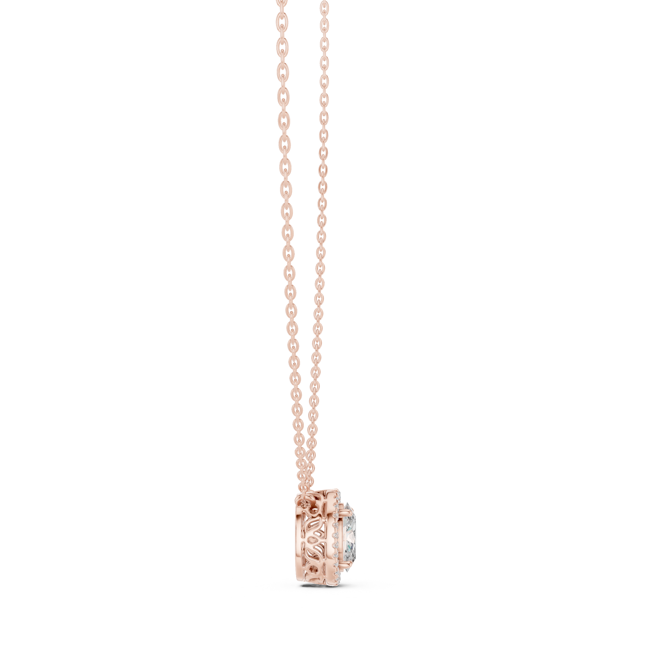 Oval Diamond Halo Pendant Necklace