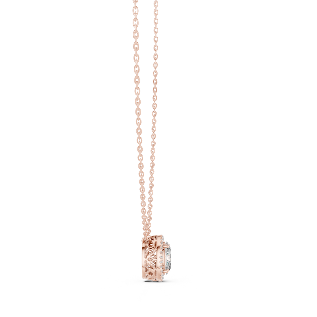 Oval Diamond Halo Pendant Necklace