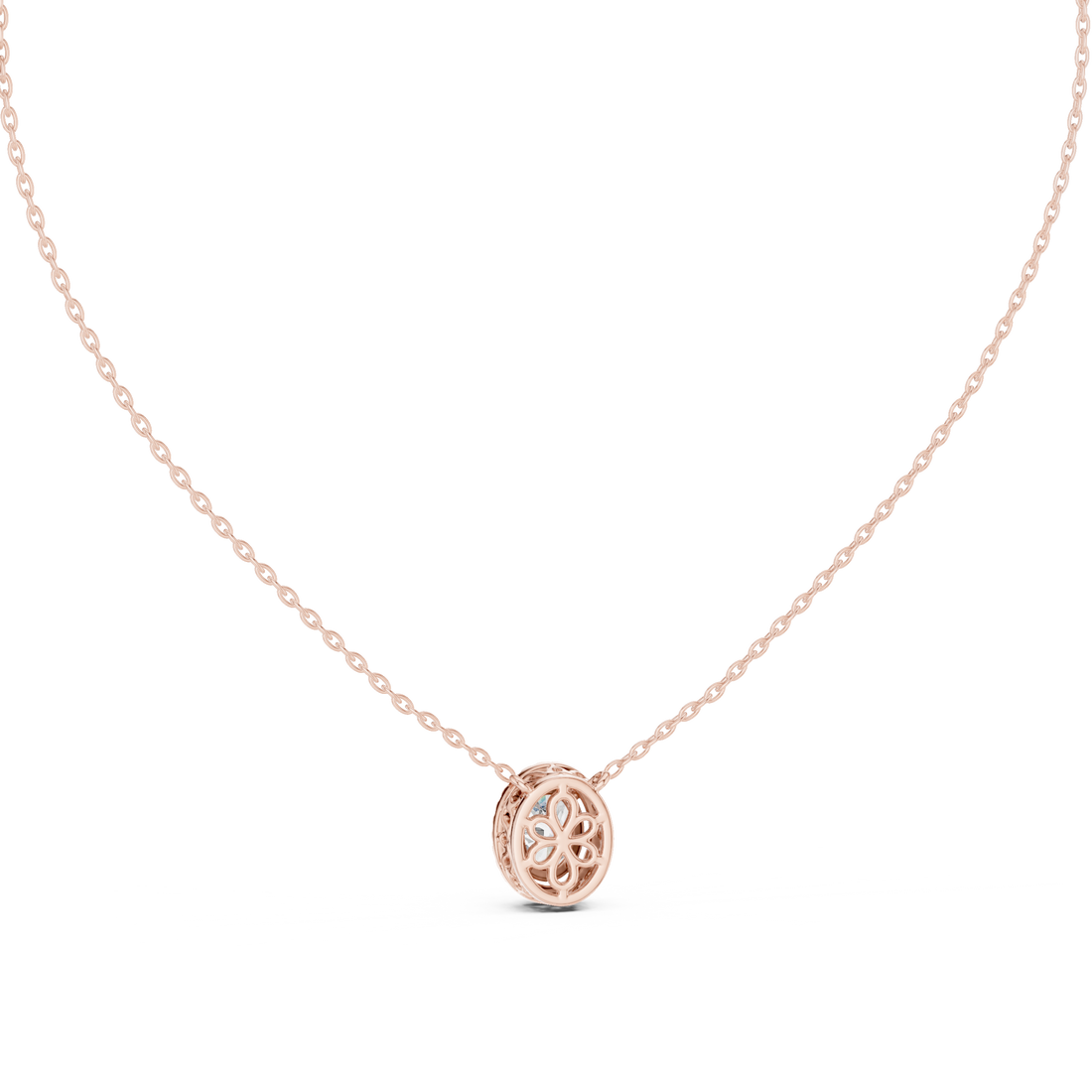 Oval Diamond Halo Pendant Necklace