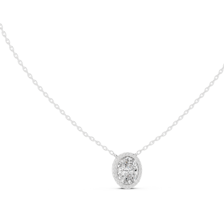 Oval Diamond Halo Pendant Necklace