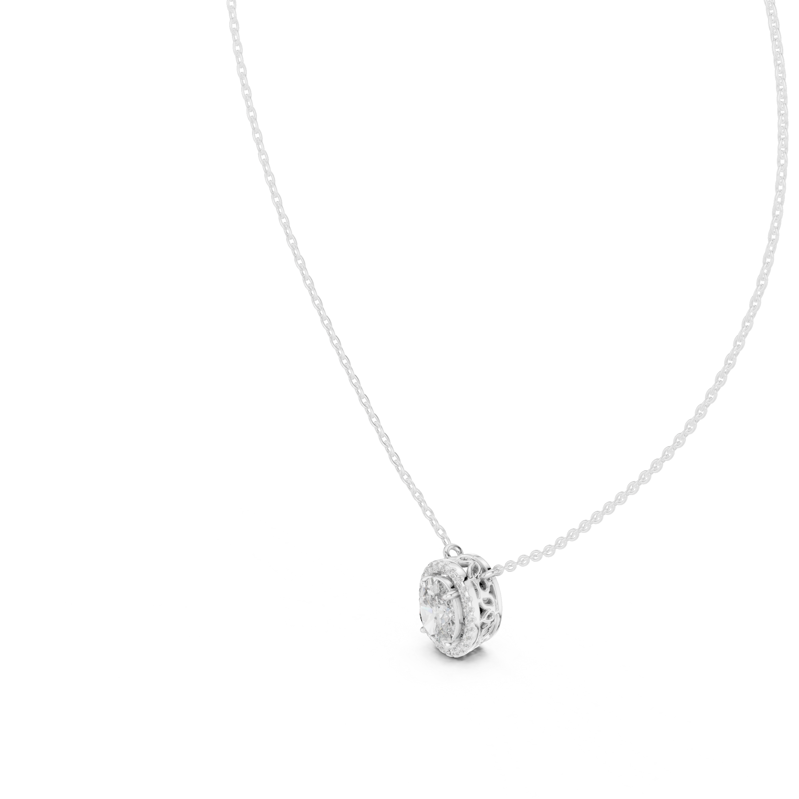 Oval Diamond Halo Pendant Necklace