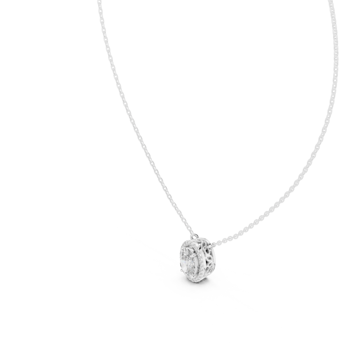 Oval Diamond Halo Pendant Necklace