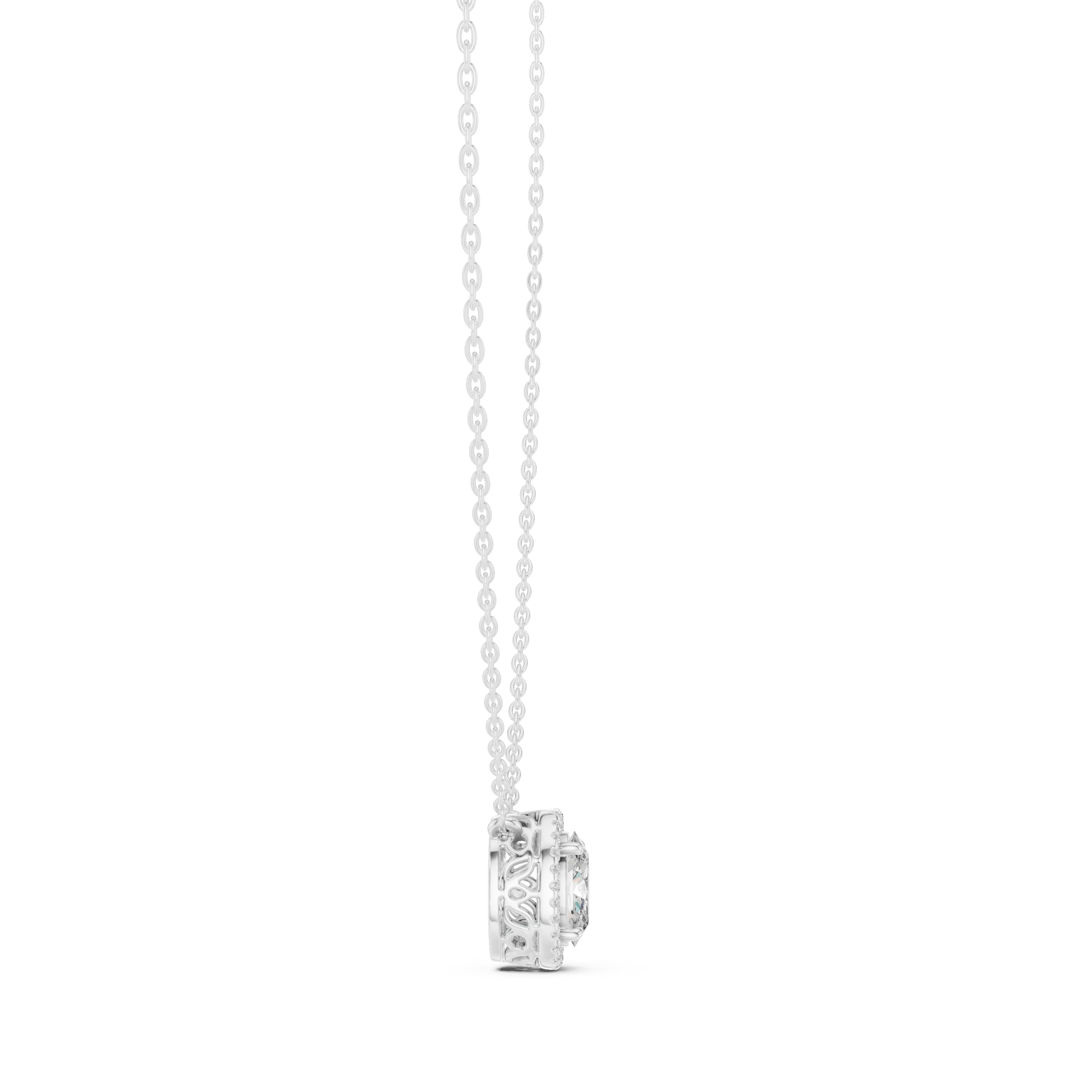 Oval Diamond Halo Pendant Necklace