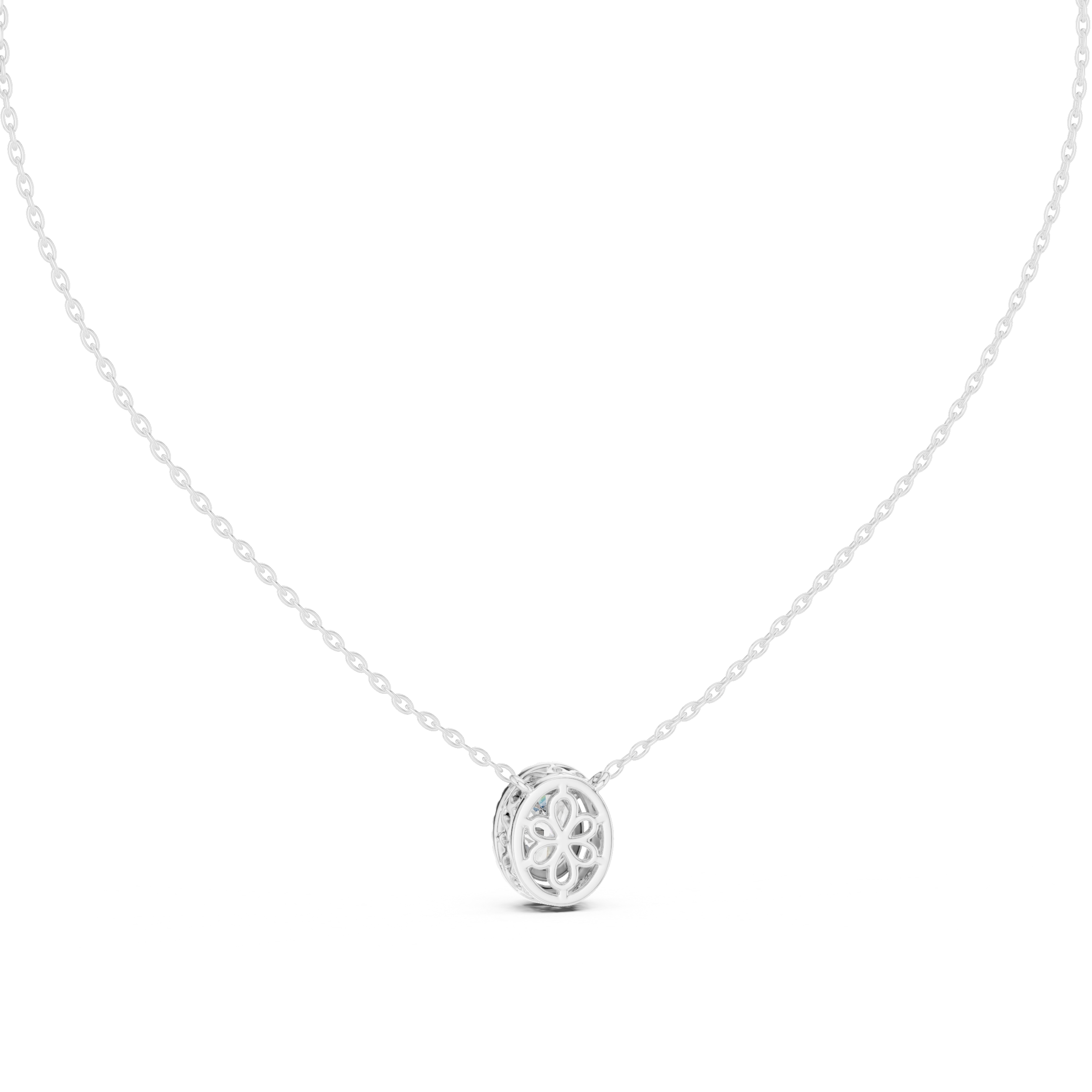 Oval Diamond Halo Pendant Necklace