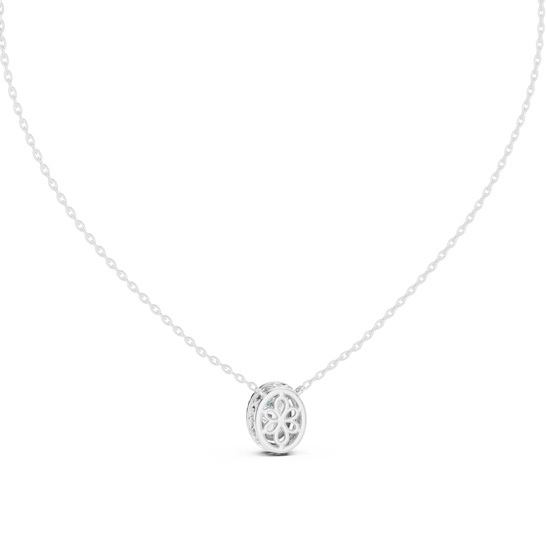 Oval Diamond Halo Pendant Necklace