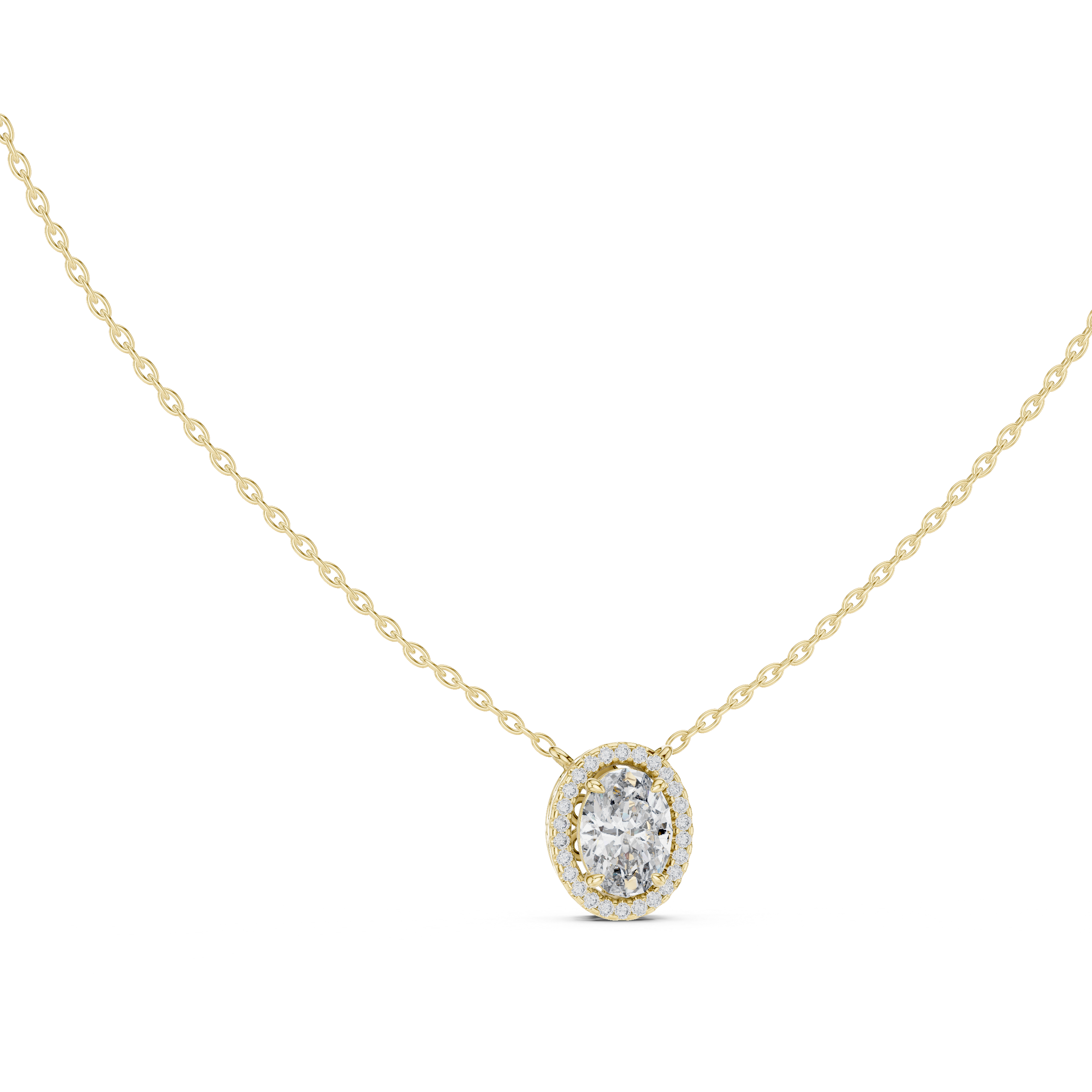 Oval Diamond Halo Pendant Necklace