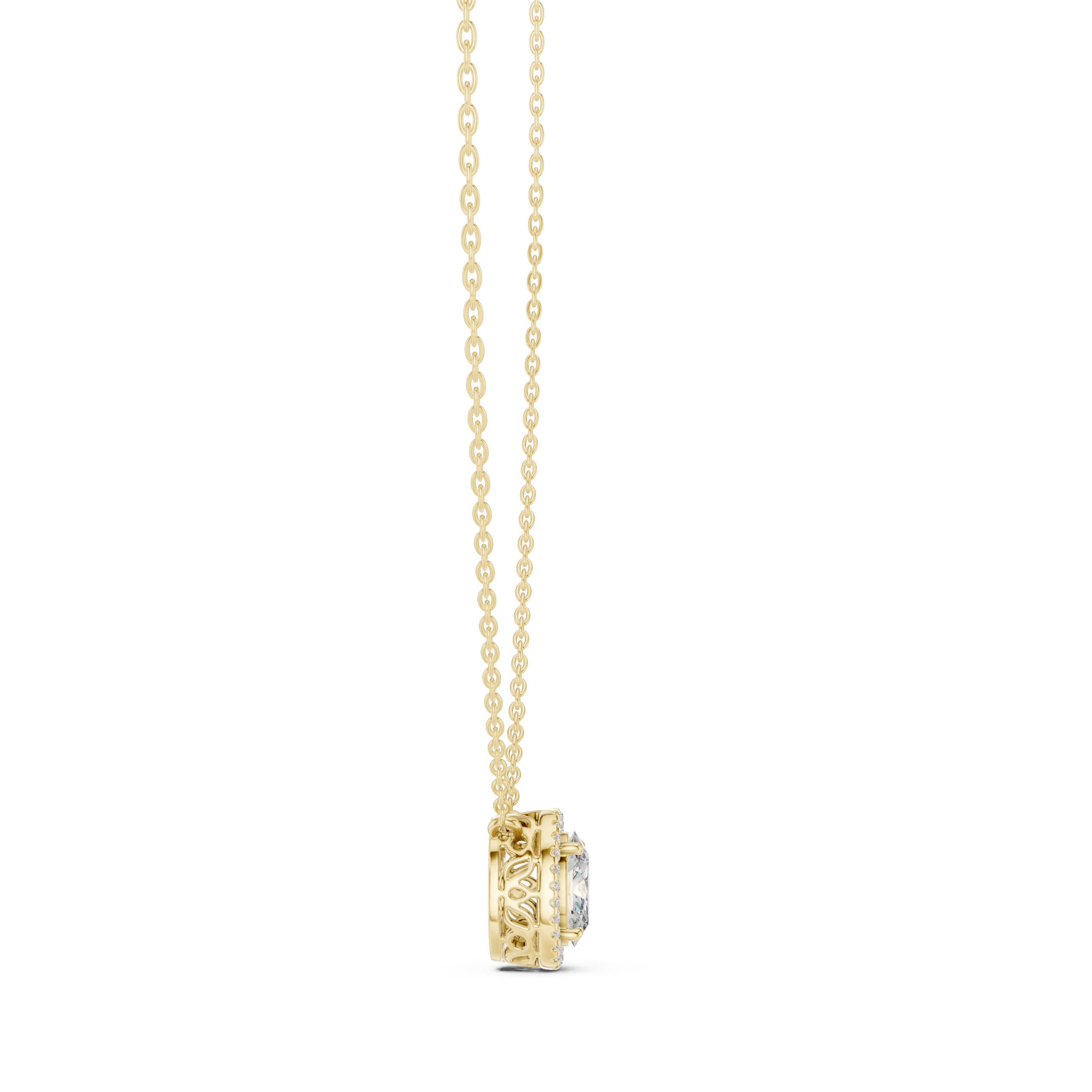 Oval Diamond Halo Pendant Necklace