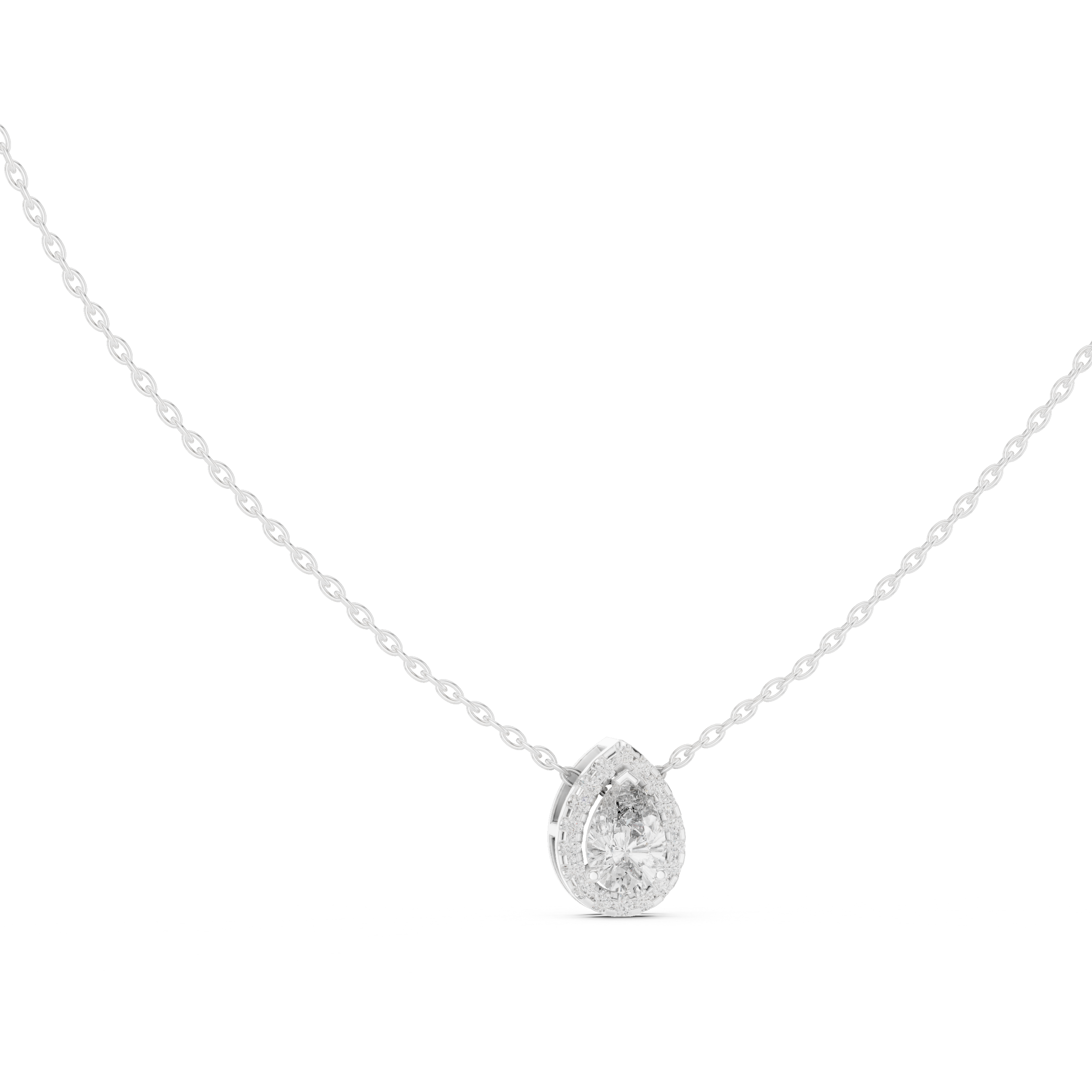 Pear-Shaped Diamond Halo Solitaire Pendant Necklace