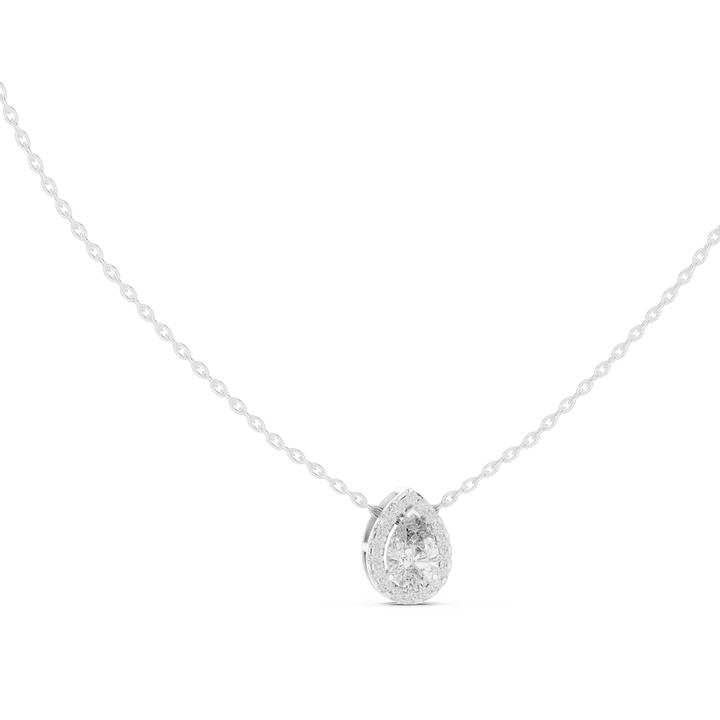Pear-Shaped Diamond Halo Solitaire Pendant Necklace