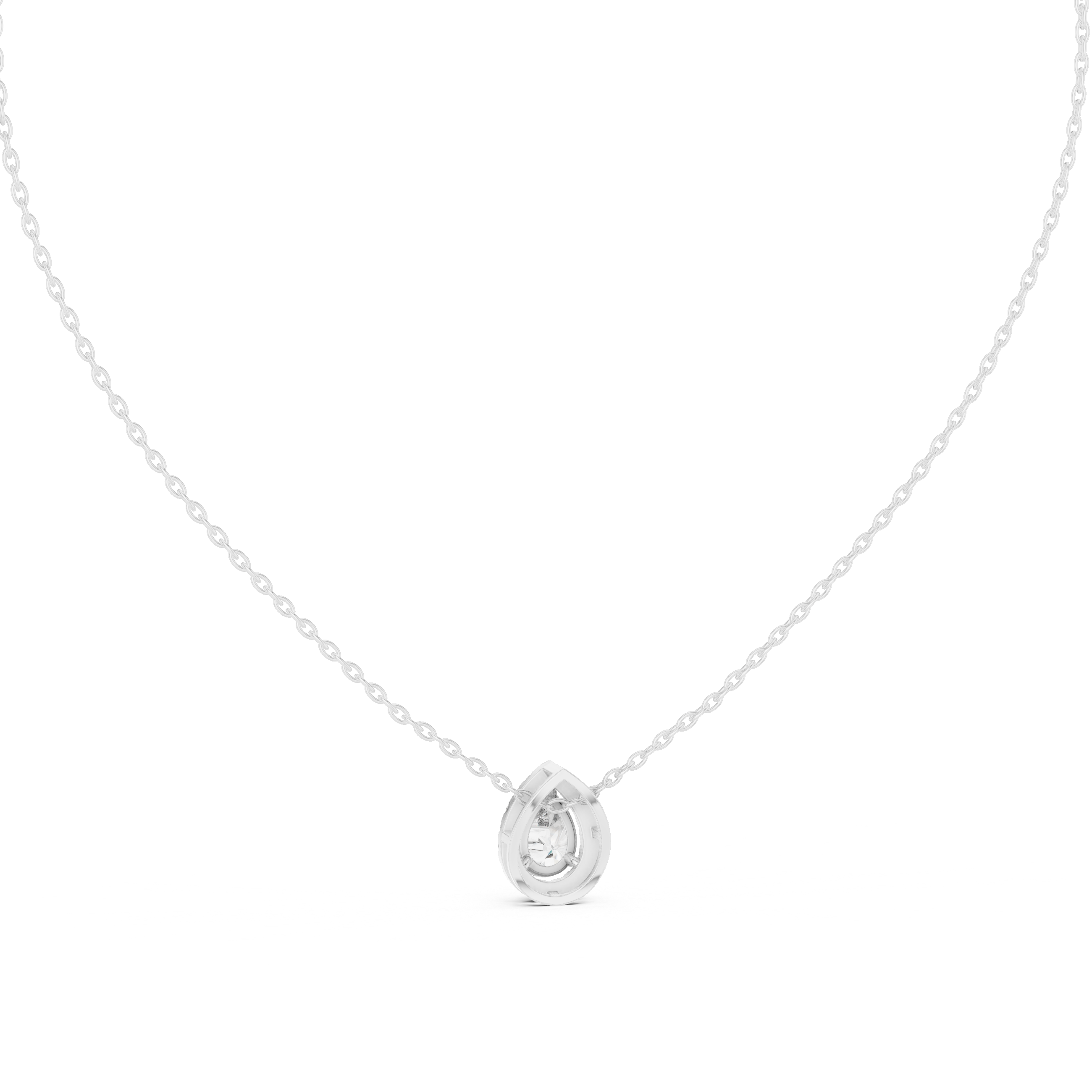 Pear-Shaped Diamond Halo Solitaire Pendant Necklace