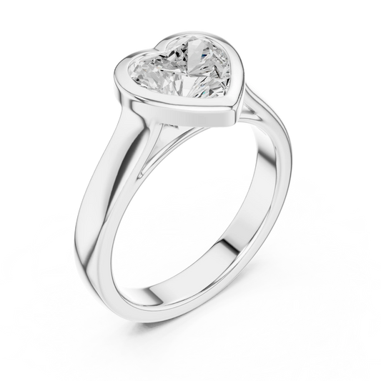 Front view of white gold heart bezel solitaire ring with lab-grown diamond – Australia