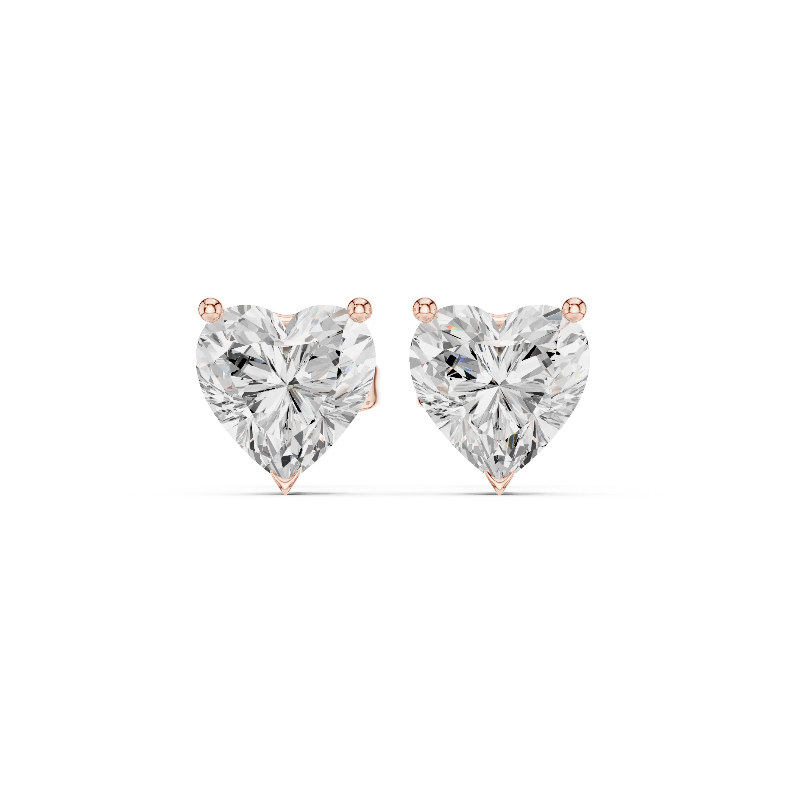 Rose gold Heart-shaped diamond earrings on a white background